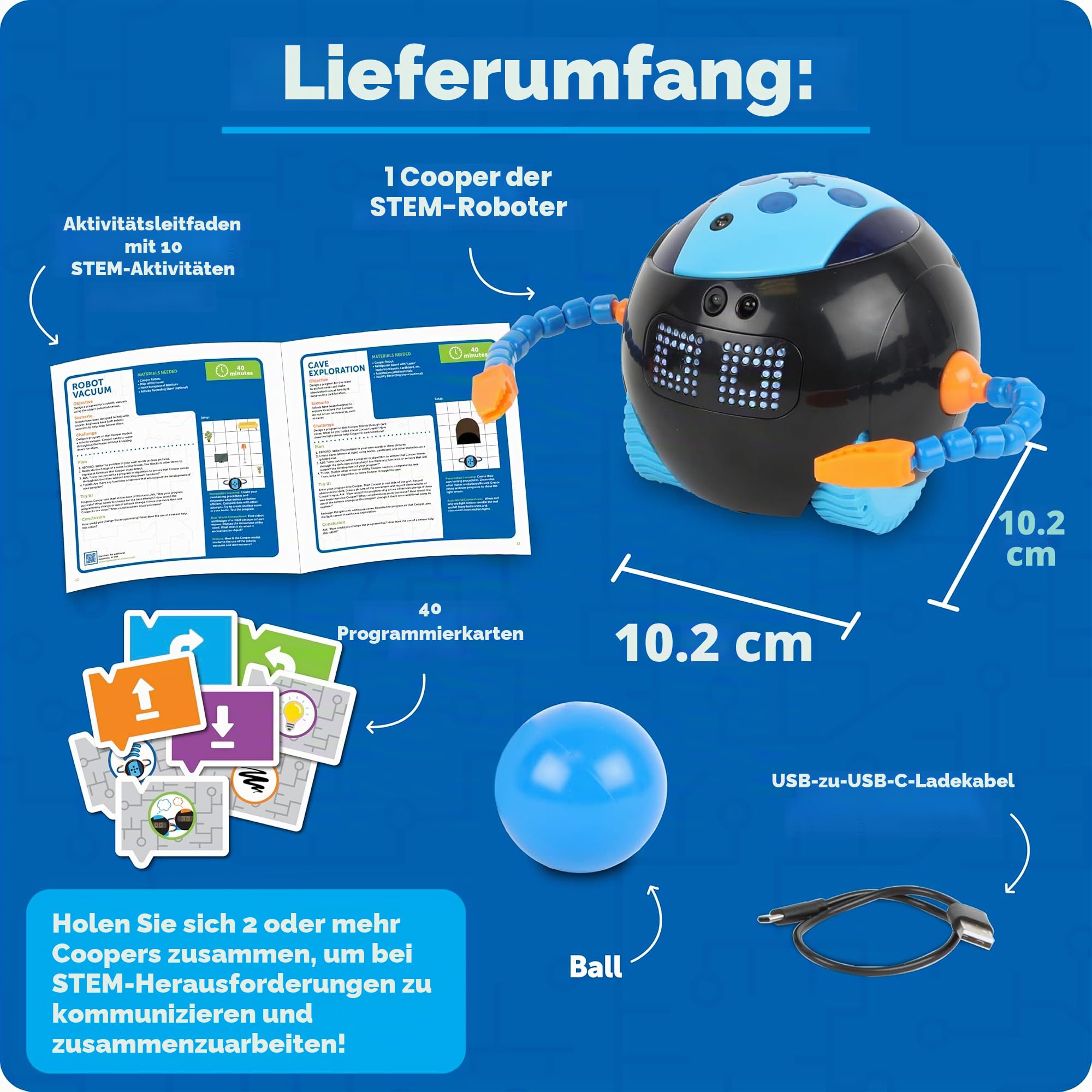 Learning Resources Cooper Der STEM-Roboter Einzeln LER3119, Ab 5 Jahren, Programmieren Lernen Ohne Bildschirm, Mint-Spielzeug, Wiederaufladbar, Ideal Für Grundschule & Zuhause