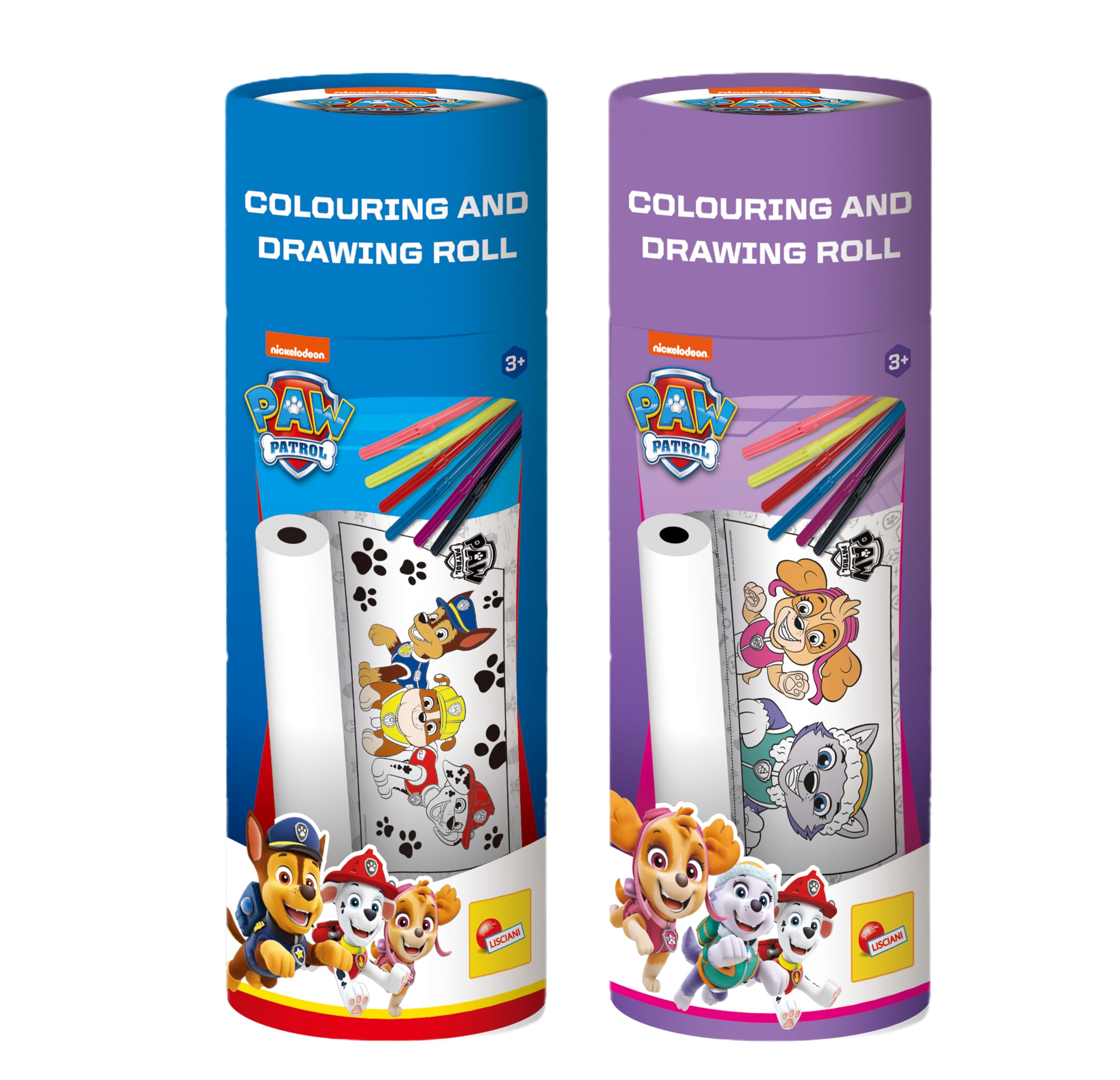 Lisciani - Paw Patrol - Colouring & Drawing Roll - For Children from 3 Years - Colouring Paper Roll with Paw Patrol Characters - Felt Tips and Pencils Included