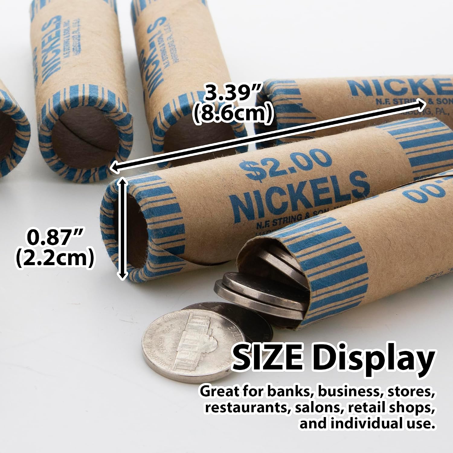 BAZIC Products Nickel Penny Coin Wrappers – Durable Preformed Paper Tube, Ideal Use for Organizing, Storing, Transporting, and Exchanging Coins, 36/Pack, 1 Pack