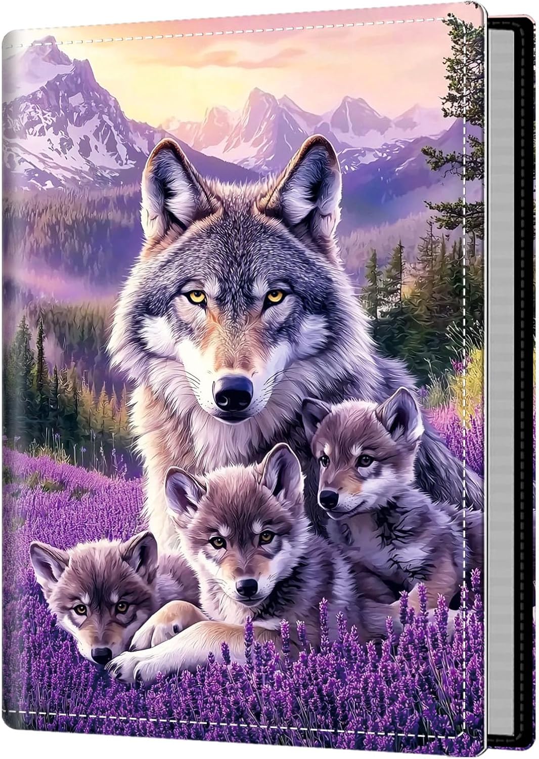 Small Photo Album 5x7 for 120 Photos with PU Leather Cover, A Wolf and Her Cubs Pattern Small Picture & Postcard Album Book, Portable Family Memory Book for Travel, Baby, Wedding, Special Occasions