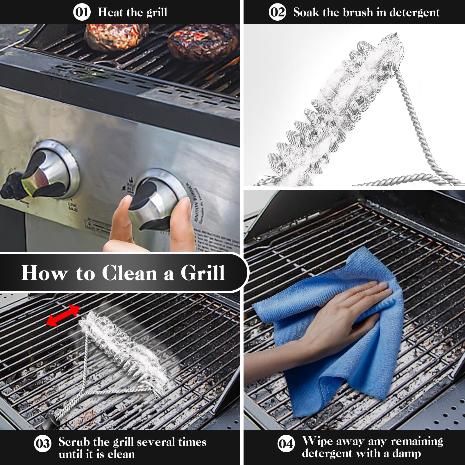 Spazzola Per Barbecue Gentpovth 2 Pezzi - Setole In Ottone, Manico Anti-calore, 12 Pollici