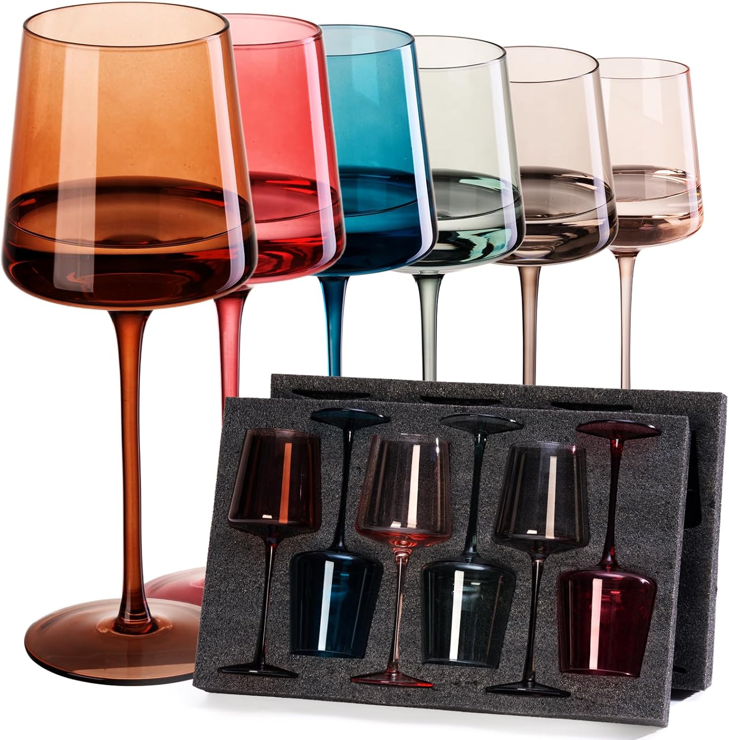 Colored Wine Glasses Set of 6-14oz, Colorful Wine Glasses by hand Blown Crystal,with Tall Long Stems for Party Home Bar Christmas Wedding gift set for wine lovers - Image 7