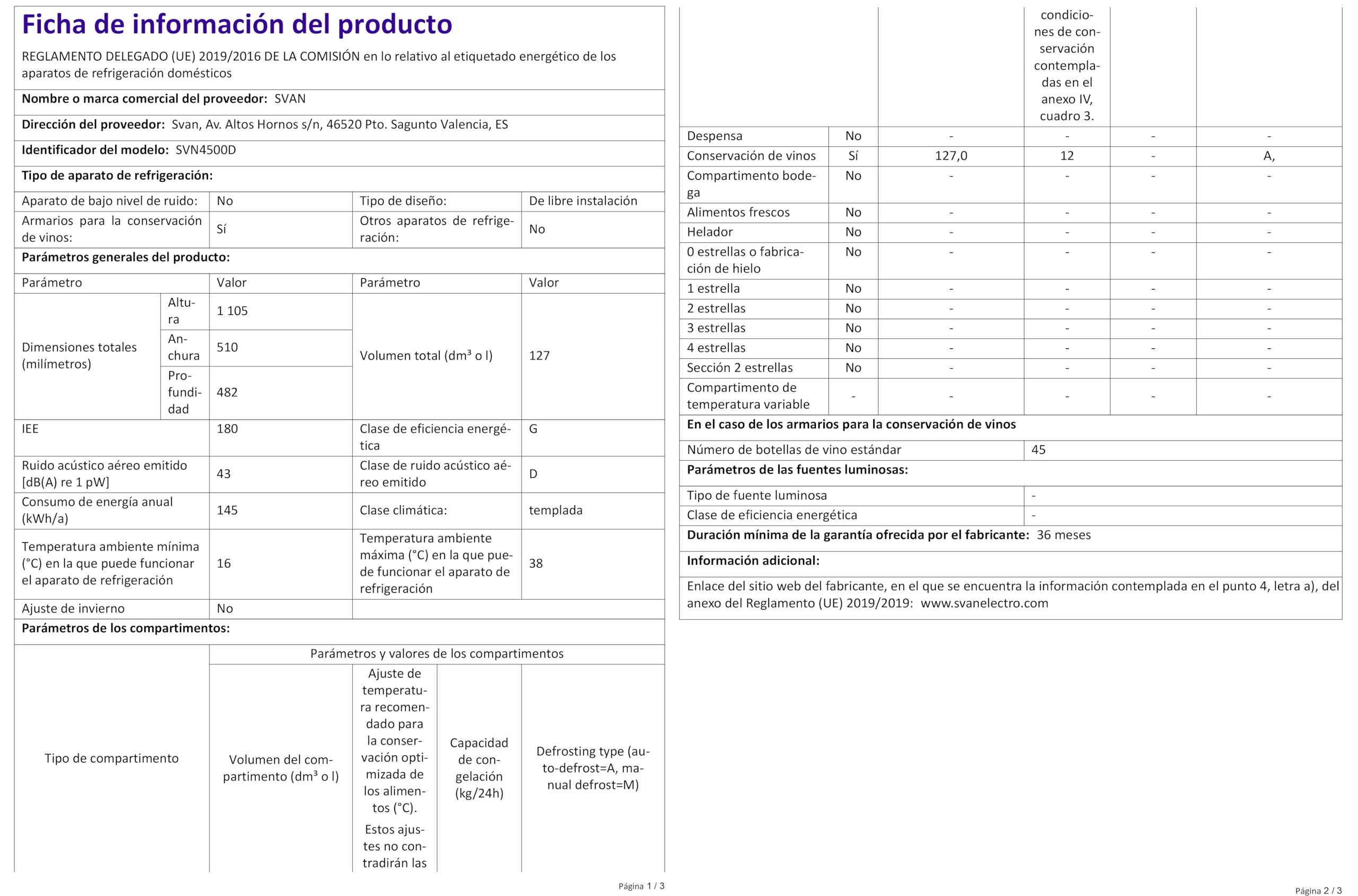 SVAN Vinoteca 45 Botellas Negro SVN4500D. 85W, 2 Zonas Independientes, Display LED táctil, Pantalla Digital Exterior, 7 Baldas de Madera, 1 Rejillas Metálicas, Clase de Eficiencia Enérgetica G