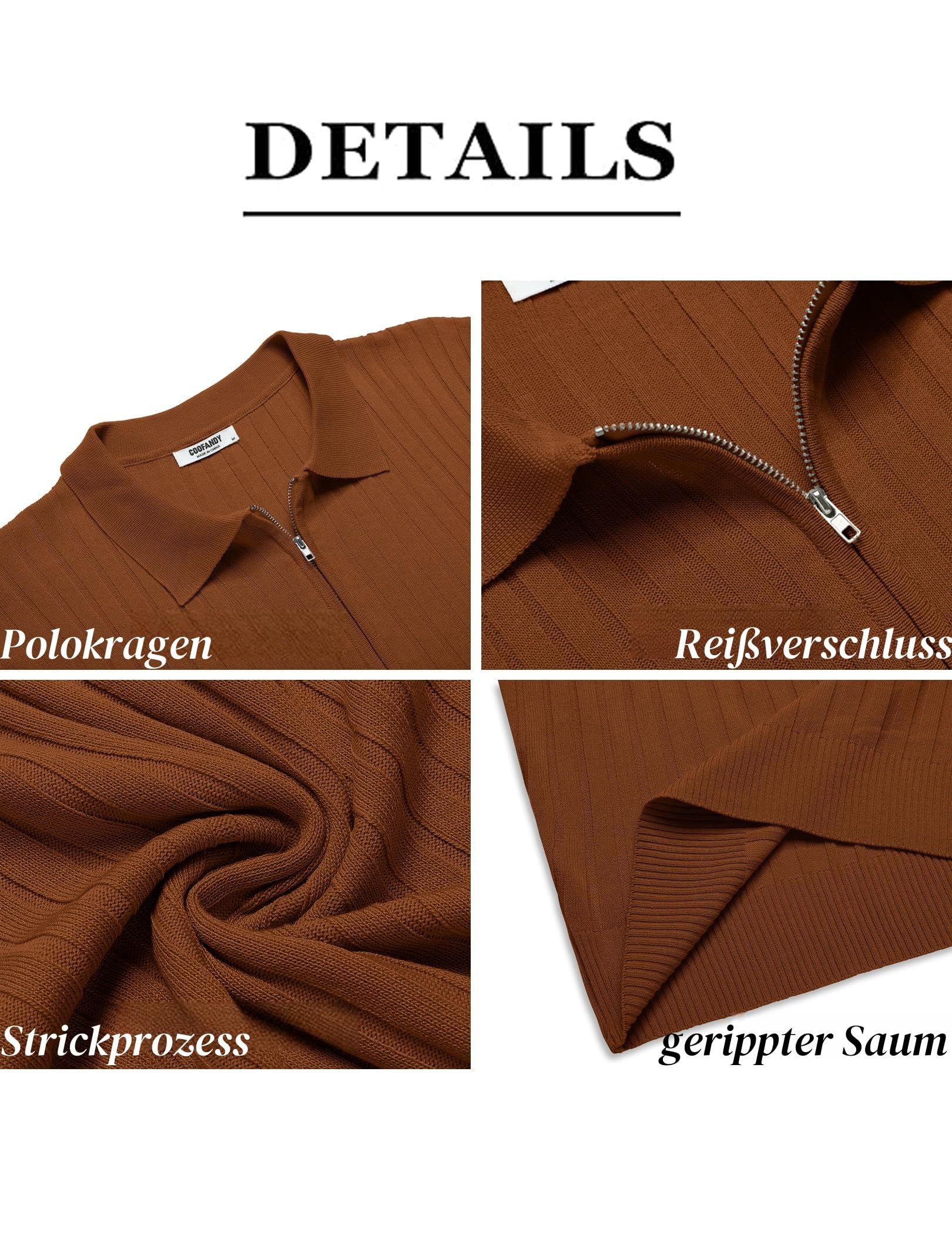 COOFANDY Herren Poloshirt mit Reißverschluss Sommer Kurzarm Strick Gestreiftes Polohemd Stretch Golf Casual Polo Shirt