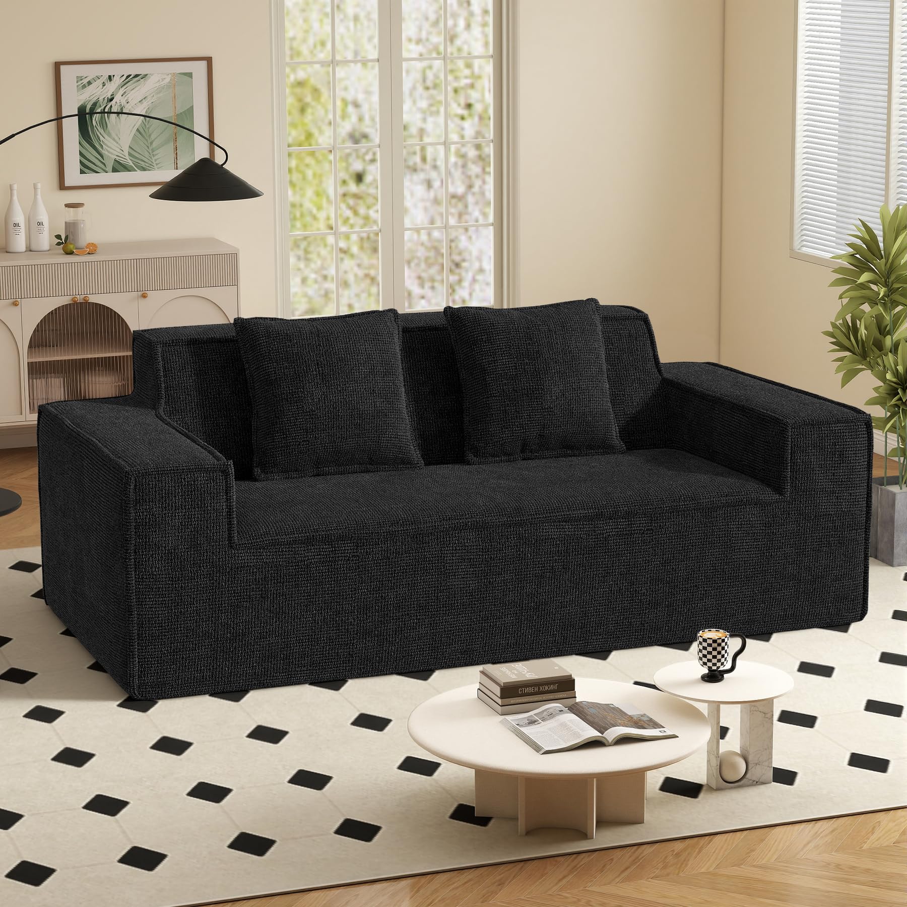 77in Modern Small Cloud Loveseat Sofa No Assembly Required Boneless Love Seat Couches Includes 2 pcs Pillows for