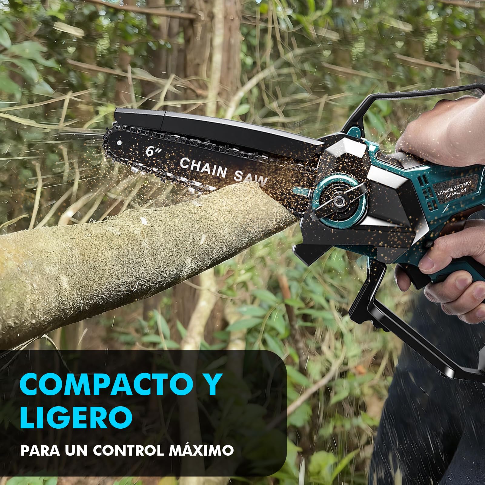 Sierra Eléctrica Podar Árboles 6 Pulgadas, Mini Motosierra Batería 18 V de Mano, Sierra Eléctrica Inalámbrica con Lubricación Automática Cadena, Motosierra Sin Escobillas, para Ramas Madera