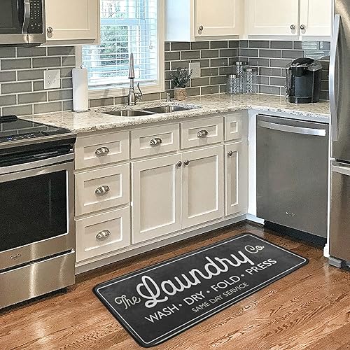 Miniatura 4 de Alfombra de pasillo de lavandería de granja, antifatiga, color negro, antideslizante, lavable, alfombra para el piso de la cocina del hogar, 39 x 20