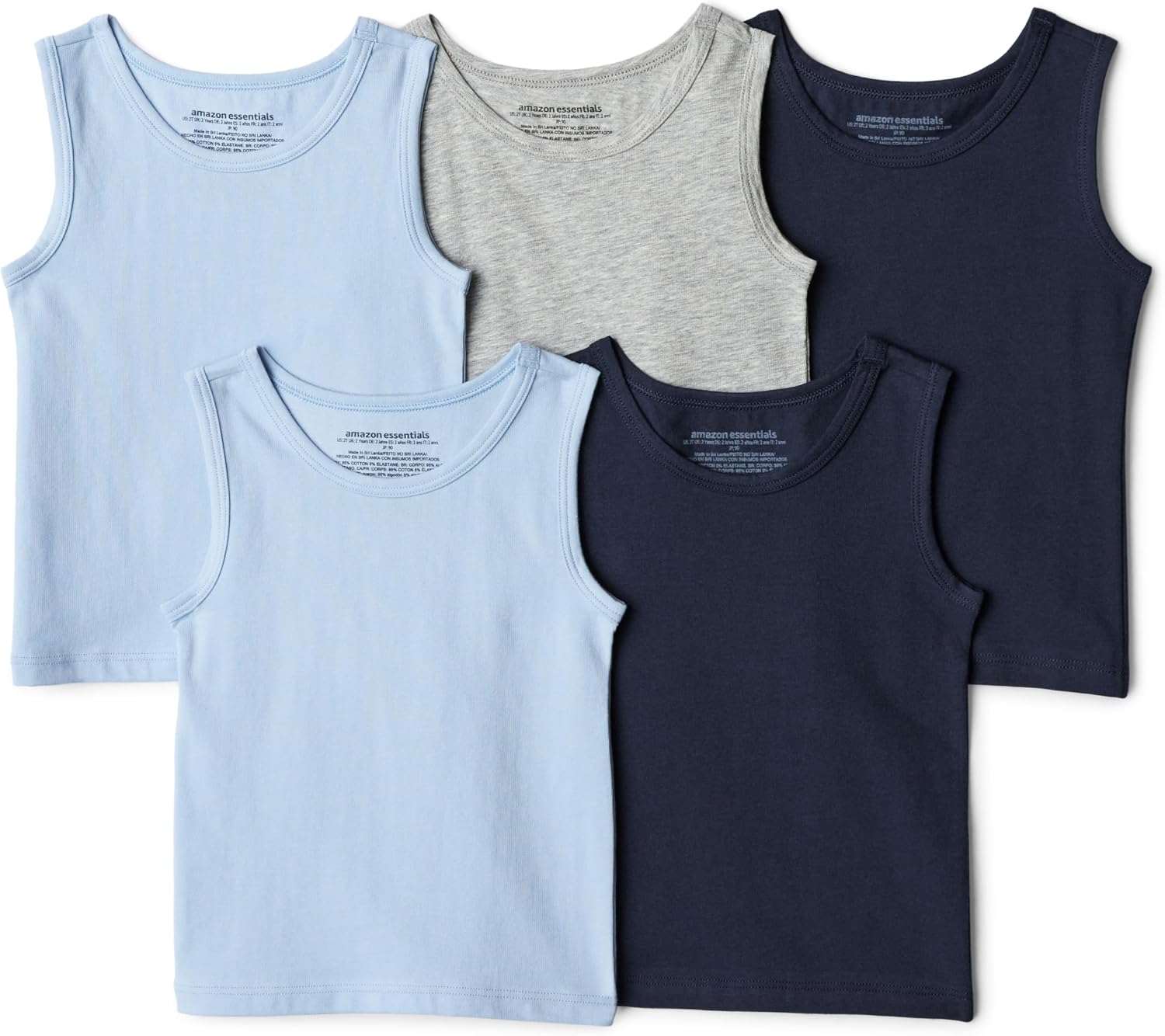 Amazon Essentials Boys' Cotton Jersey Tank Top Undershirt, Pack of 5