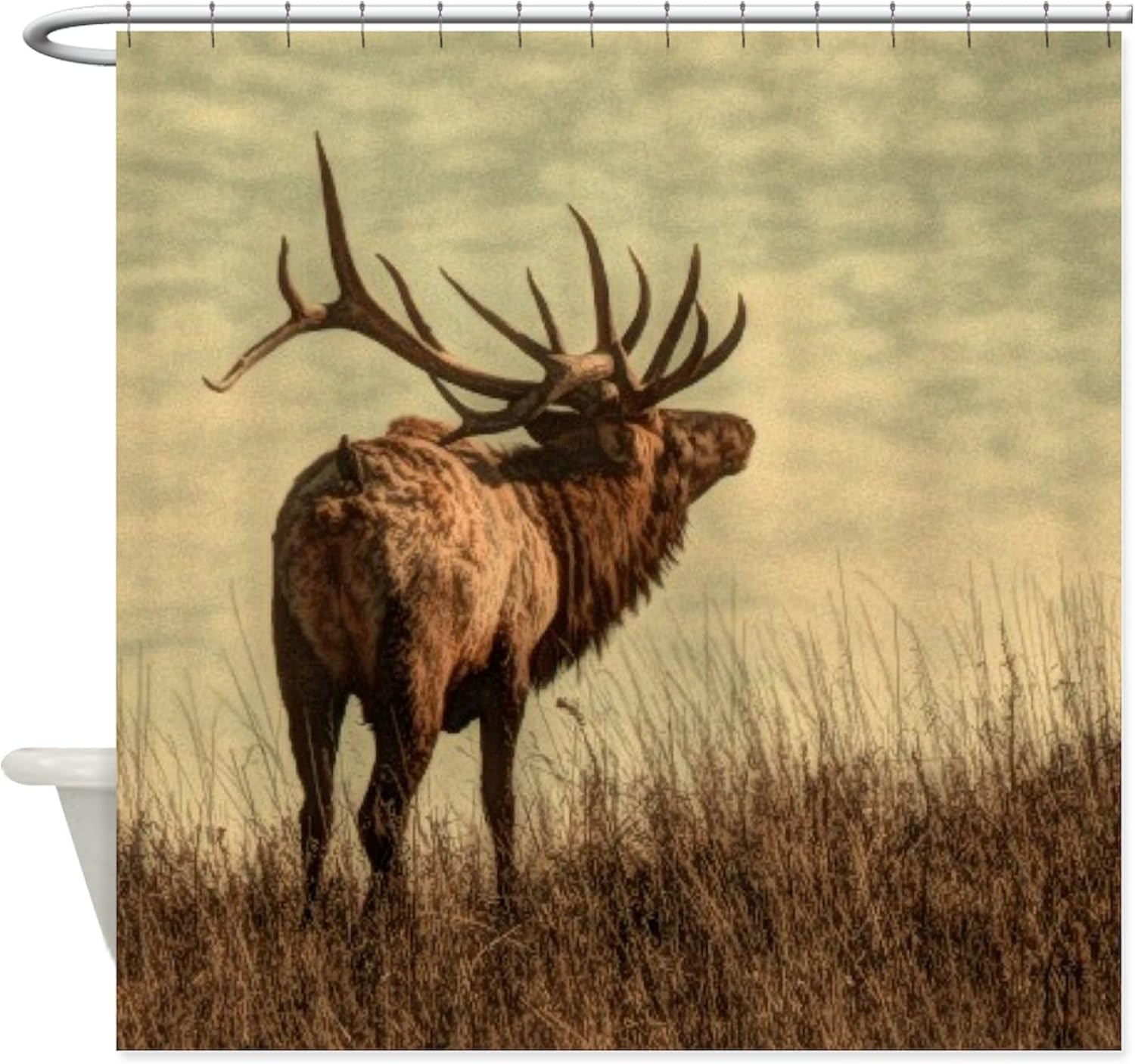 CafePress Rustic Western Wild Elk Decorative Fabric Shower Curtain