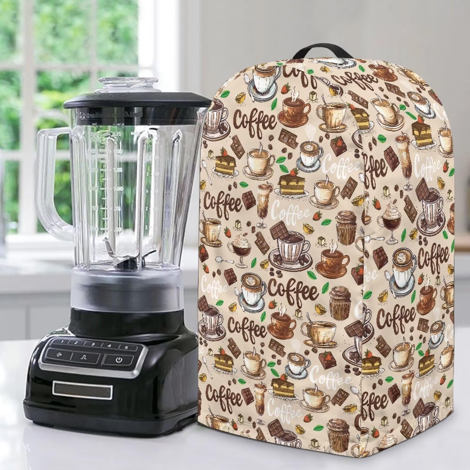 Coffee Beige Countertop Blender Cover with Drawstring Kitchen Appliance Cover Dust Protection Anti Fingerprint 9.4”Lx7.2”Wx15.9”H Fits Most Standard Kitchen Blender Appliance