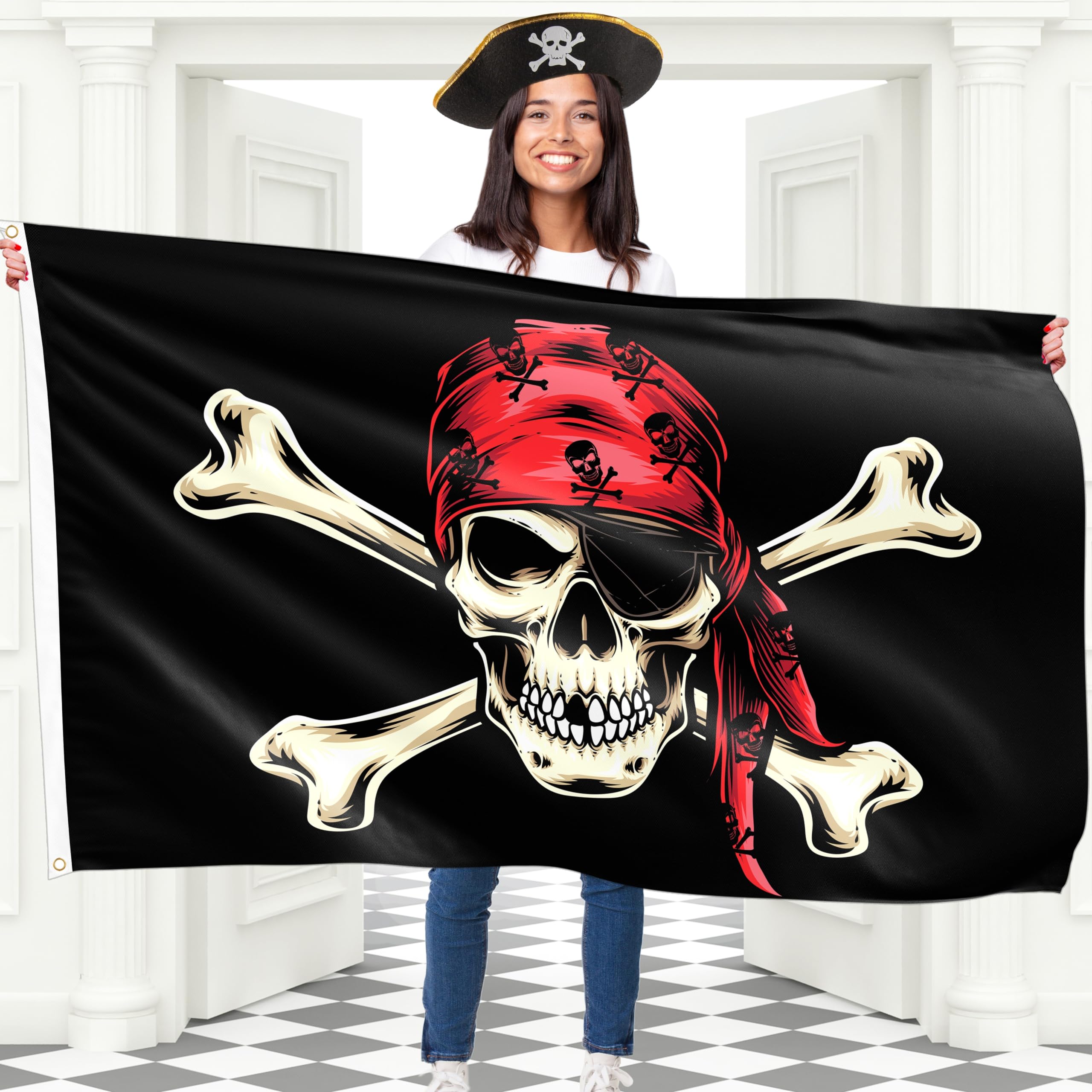 Amazon.com : Pirate Flag – Jolly Roger Flag Red Bandana- 100Den