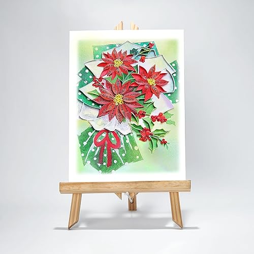 Miniatura 4 de Tarjeta Quilling de Poinsettias Rojas, 5 x 7 pulgadas, Navidad