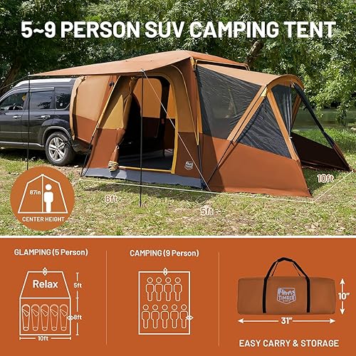 Miniatura 3 de TIMBER RIDGE 5-9 Person SUV Tent with Screen Porch and Awning for Family Camping, Weather Resistant and Portable Van or Car Tent, Includes Rainfly