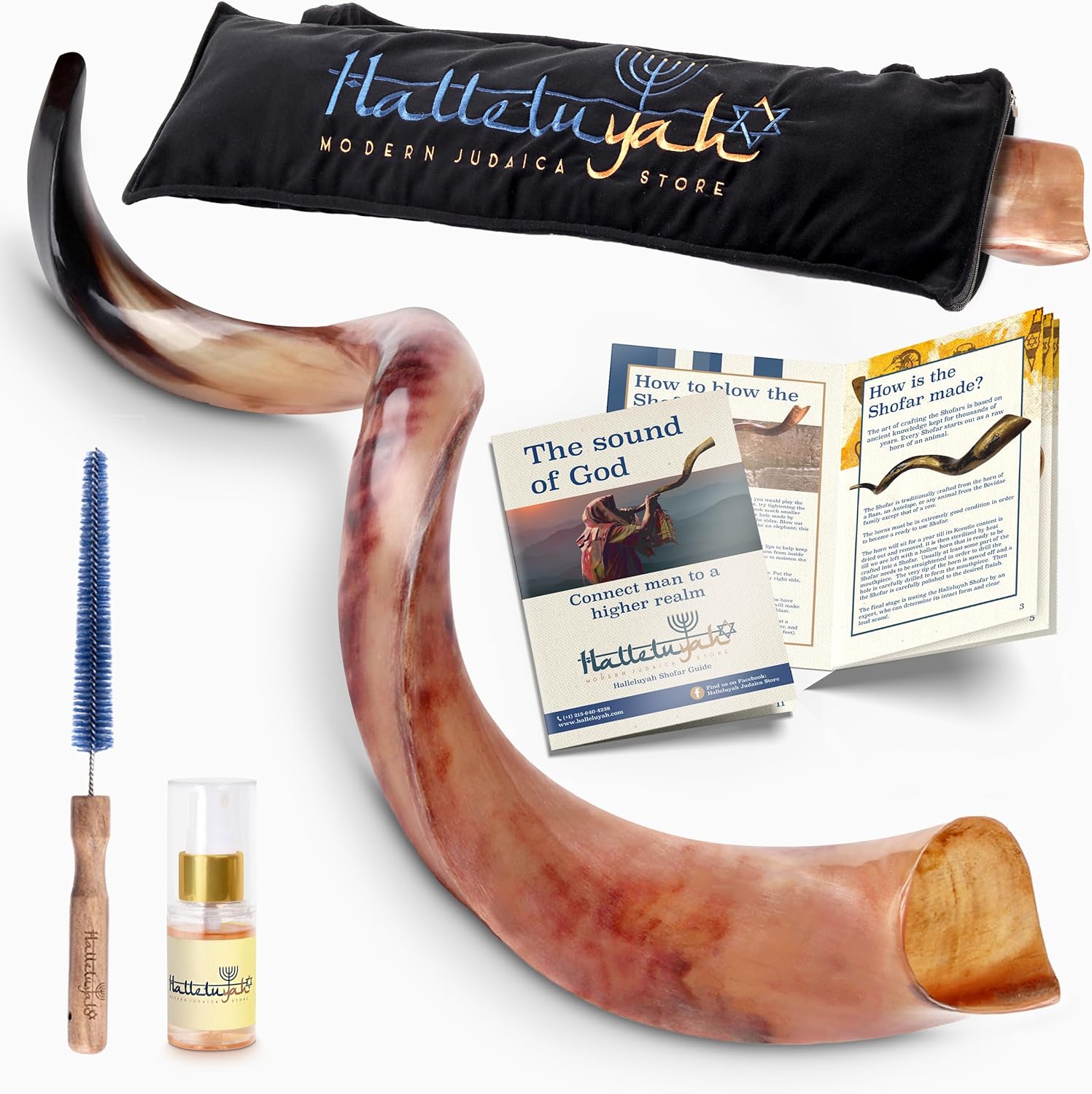 HalleluYAH Original Kosher Fully-Polished Kudu Shofar 35"-39" | From Israel