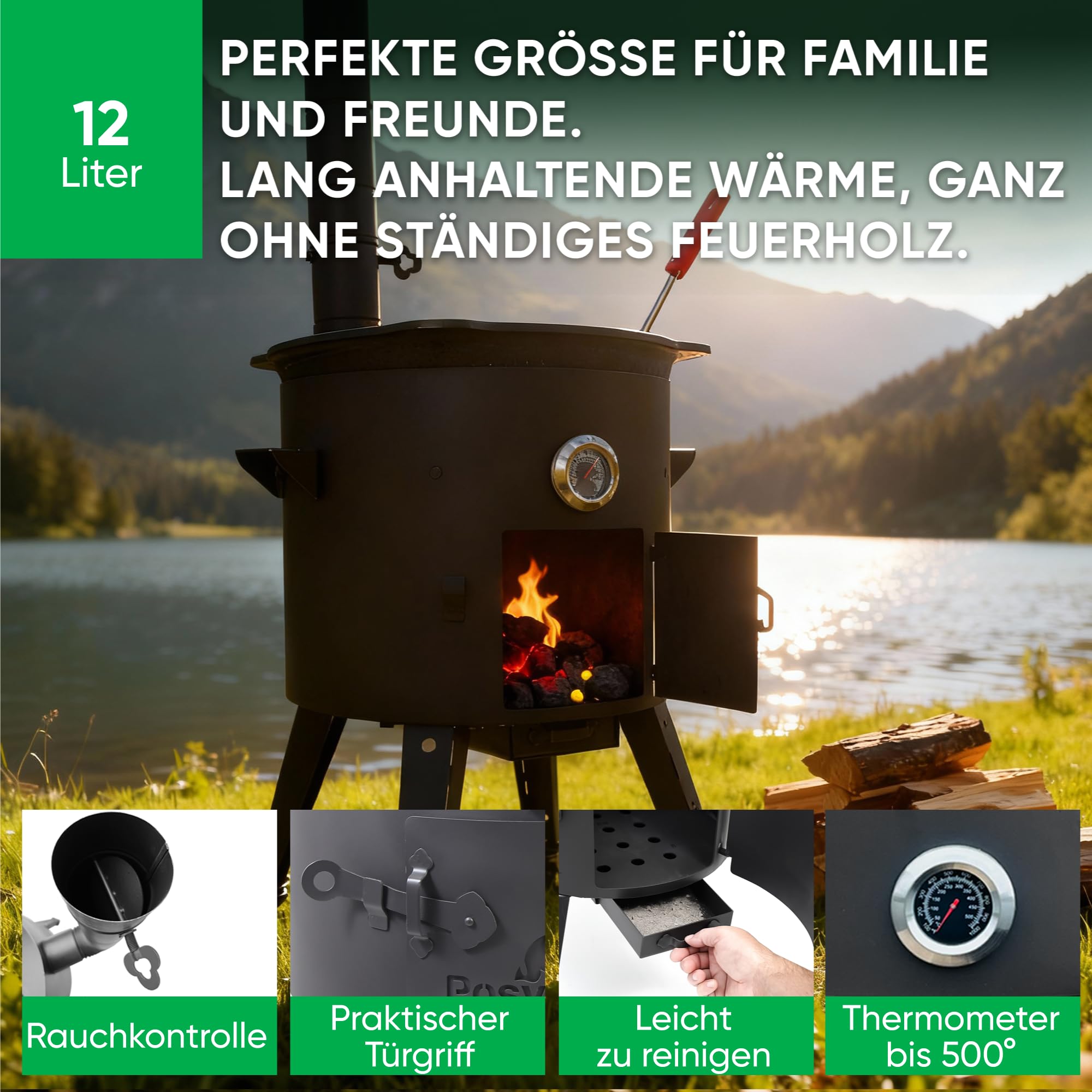Utschak Uchag - Horno de fuego de 40 cm de diámetro, 2 mm, acero con kazan uzbeko de 12 l, cucharón y cucharón para Plov 48 cm Казан Учаг Kazan Asia (Set 3)
