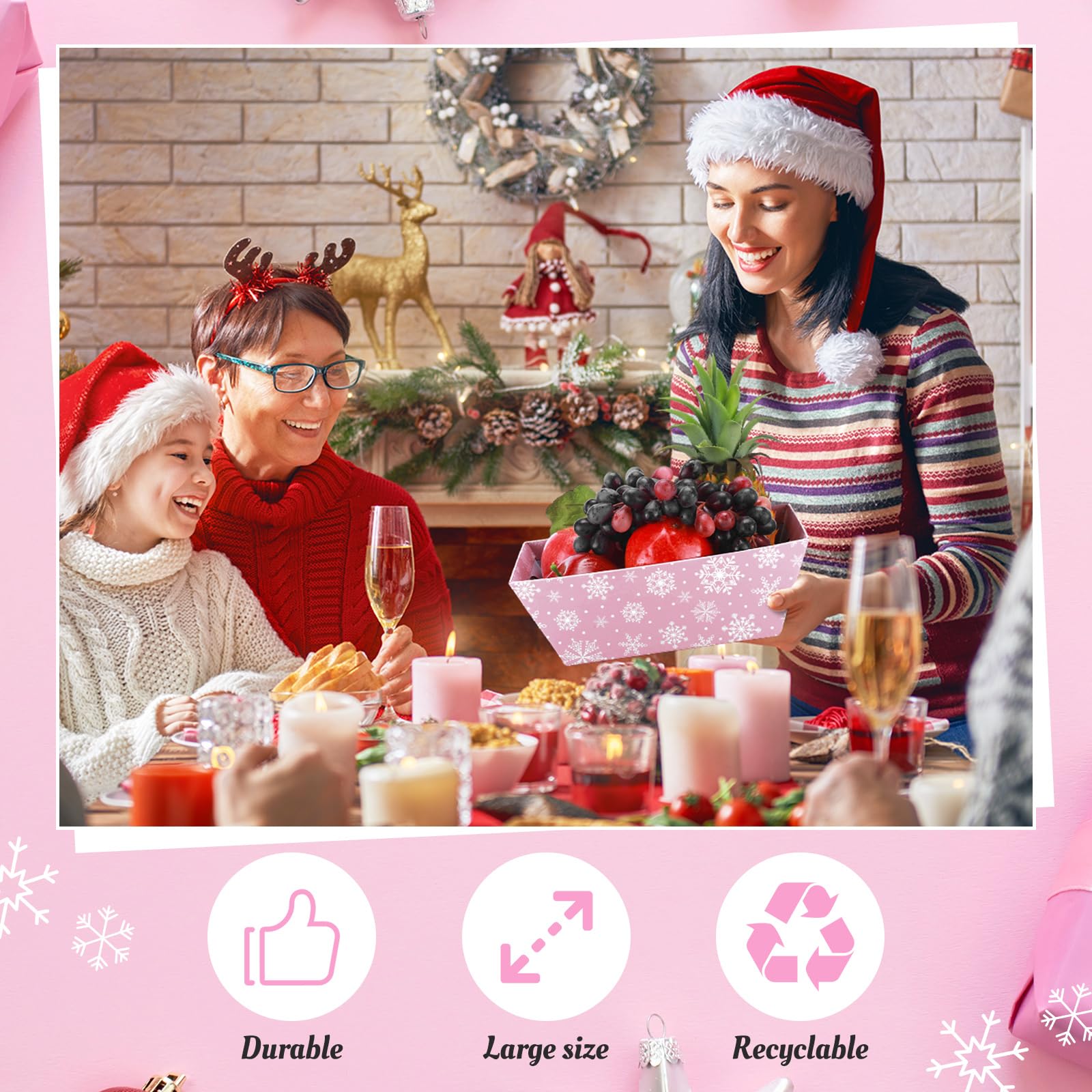 Cinnvoice Paquete de 6 cestas de Navidad vacías para regalos, cestas de Navidad vacías con bolsas, lazos, cintas, cestas de regalo a granel, bandejas con asas para Navidad, vacaciones, fiestas de
