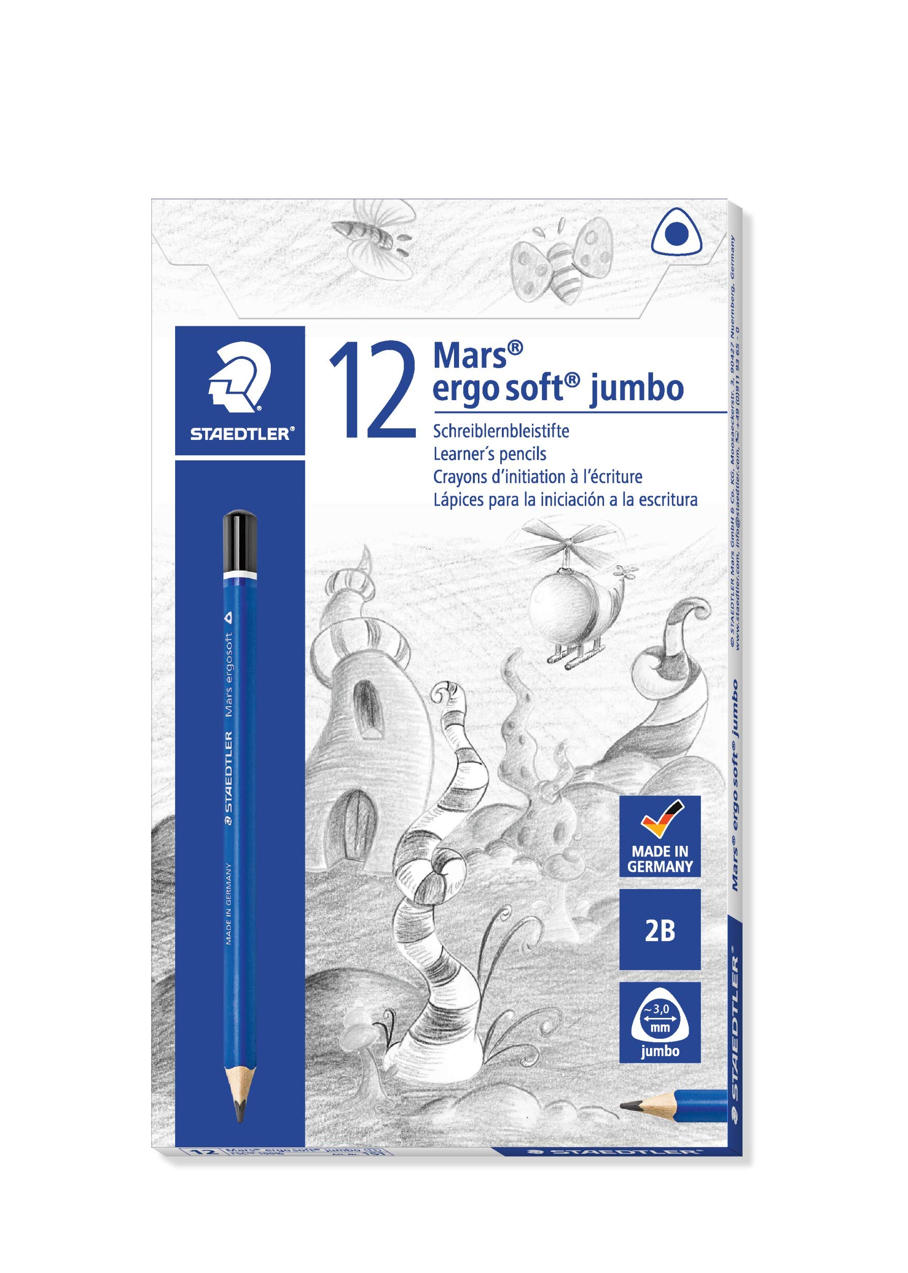 151 VE 151 Mars Ergo Soft Pencil Hardness 2B, Diameter Pen Approx. 9 mm, Non-Slip Soft Surface, Pack of 12 in Cardboard Case