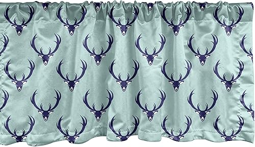 Miniatura 2 de Ambesonne Cenefa de ventana de ciervo, cabezas de criatura de la selva con cuernos, motivos abstractos de animales hipster, cenefa de cortina para
