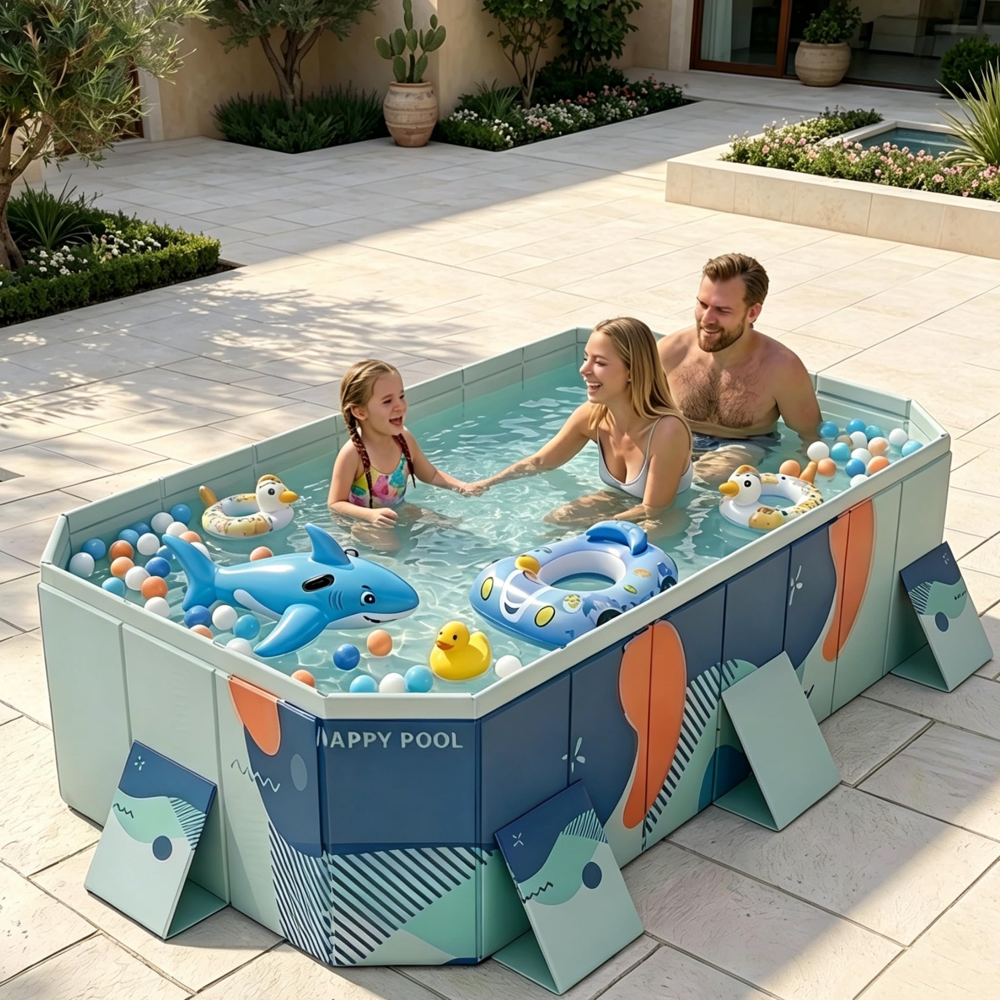 Piscina plegable Piscina portátil no inflable piscina piscina piscina de PVC antideslizante engrosada para jugar con perros y mascotas Piscina infantil grande interior y exterior 2,6 m