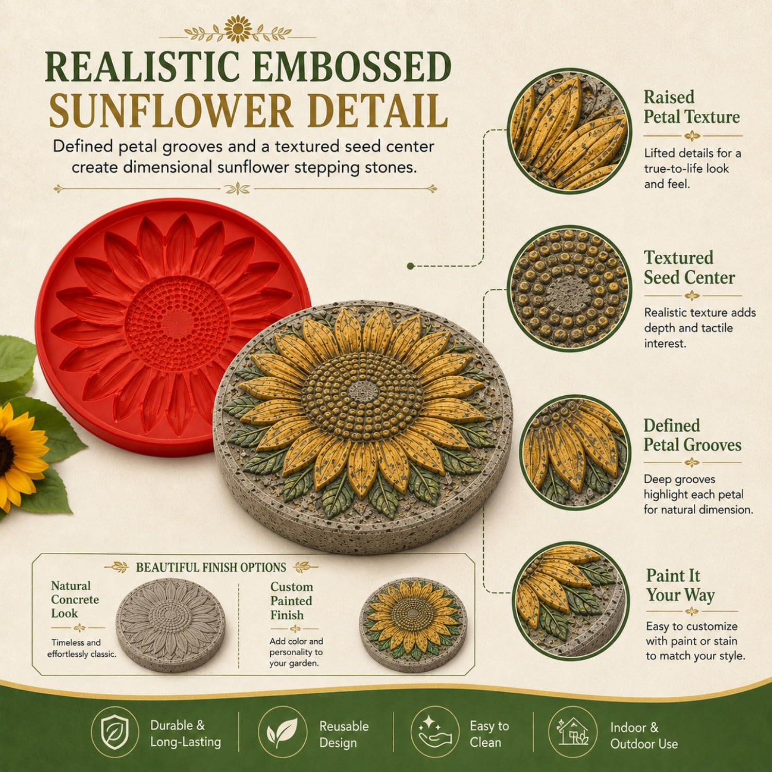 Reusable Sunflower Stepping Stone Mold, Round Stepping Stone Molds (5 MIX)
