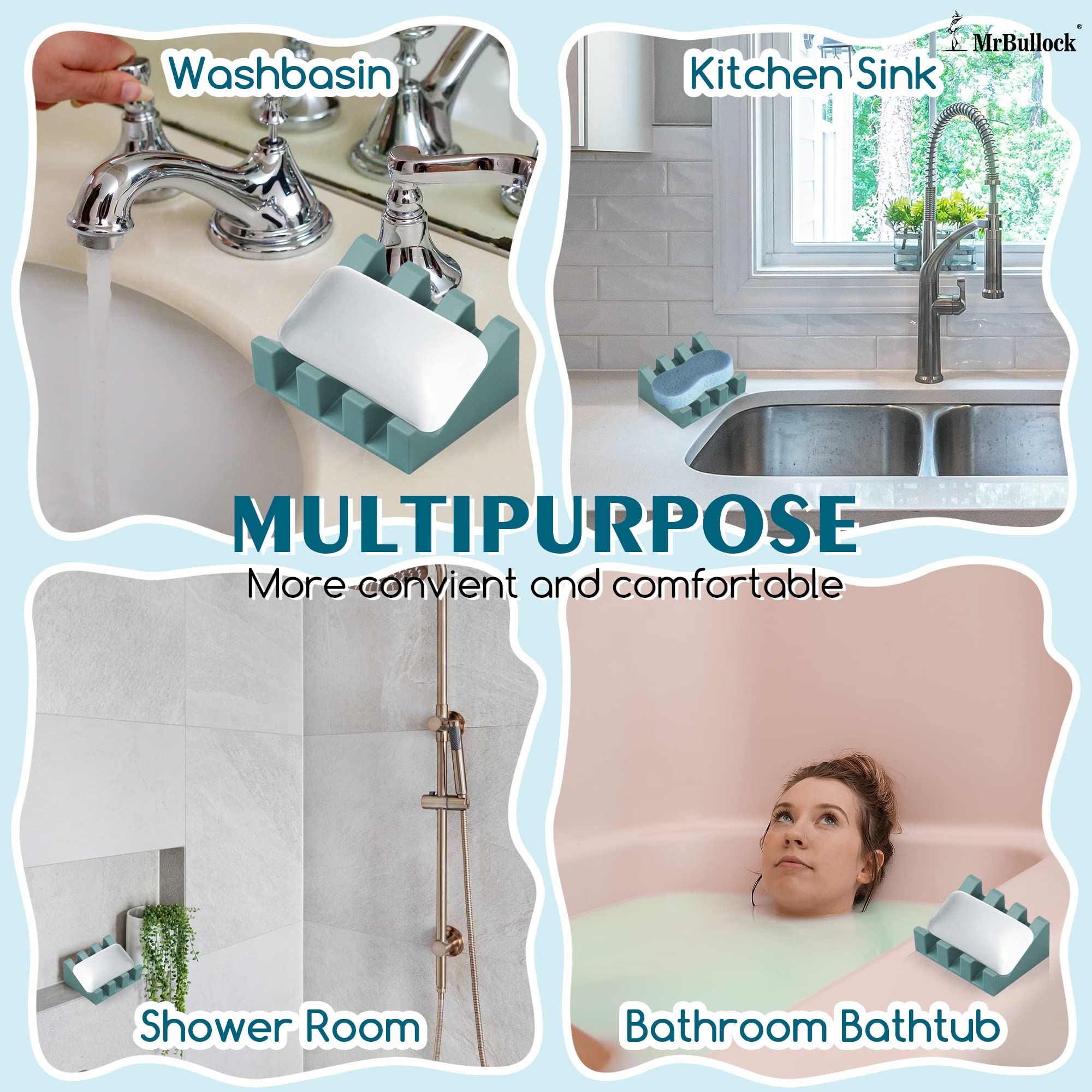 Jabonera de silicona con drenaje, jabonera para ducha, barra de cascada, bandeja con protector de jabón de drenaje para accesorios de baño y cocina (rosa y verde, 2)