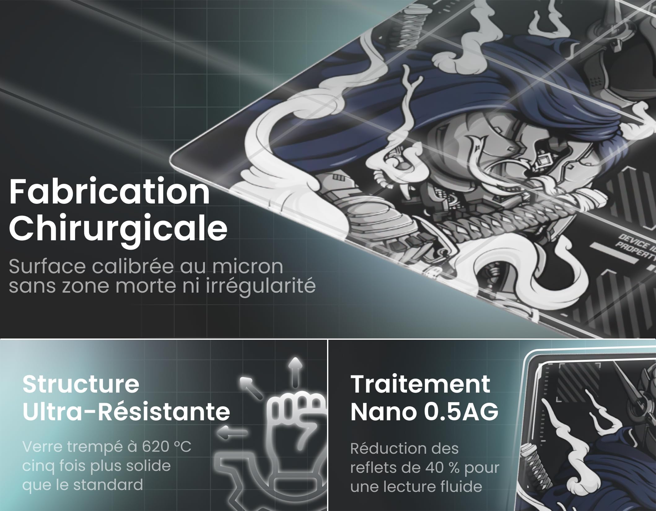 Phantum ZSO-01 - Tapis de Souris Gaming en Verre 490x420mm - Édition Limitée Numérotée - Surface Micro-Gravée Haute Précision - Base Silicone Antidérapante - Glisse Ultra Fluide & Stopping Power