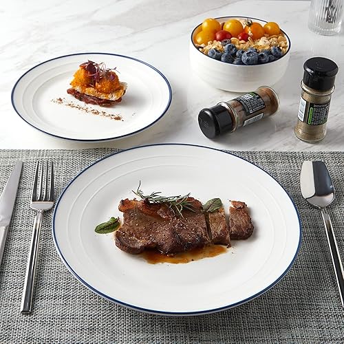 Miniatura 7 de Pokini Juego de vajilla blanca, platos y cuencos de 12 piezas, estilo pastoral americano, servicio de cerámica blanca para 4, juego de platos con