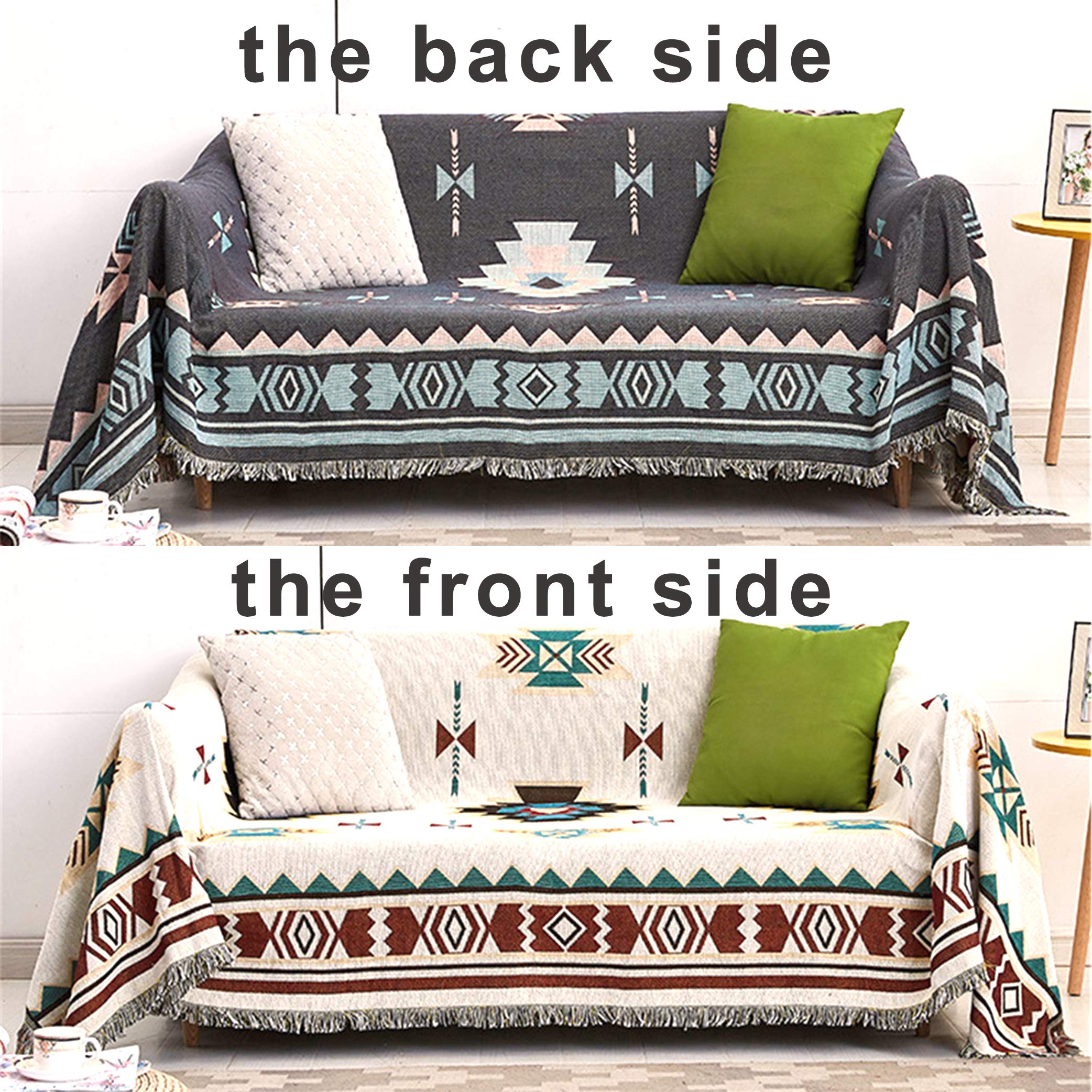 HOORDRY Manta reversible Sucre de 180 x 230 cm, de algodón, beige, ideal para sofá, alfombra, sillones, colchas, manteles