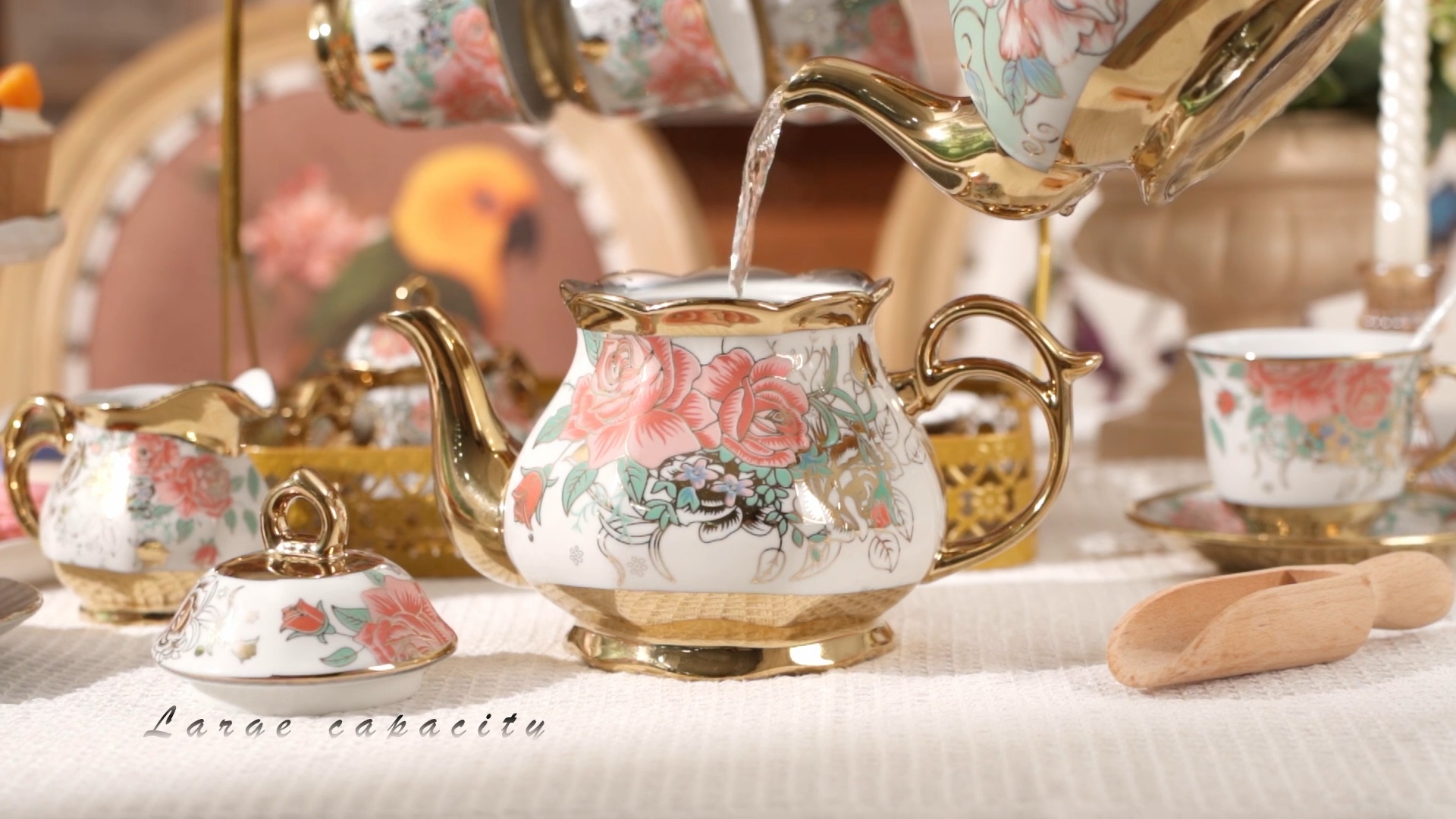 Amazon.com | Suttmin 22 Pcs Vintage Porcelain Tea Set with Metal