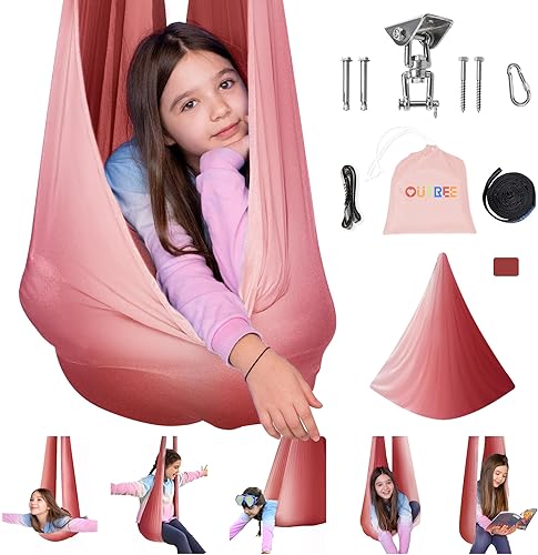 Vista 55 de OUTREE Columpio sensorial para niños con gancho giratorio de 360°, columpio de terapia interior ideal para autismo, TDAH, trastorno de procesamiento