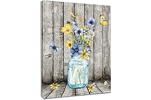 HVEST Blue and Yellow Decor: Vibrant Floral Canvas Wall Art for a Touch of Nature
