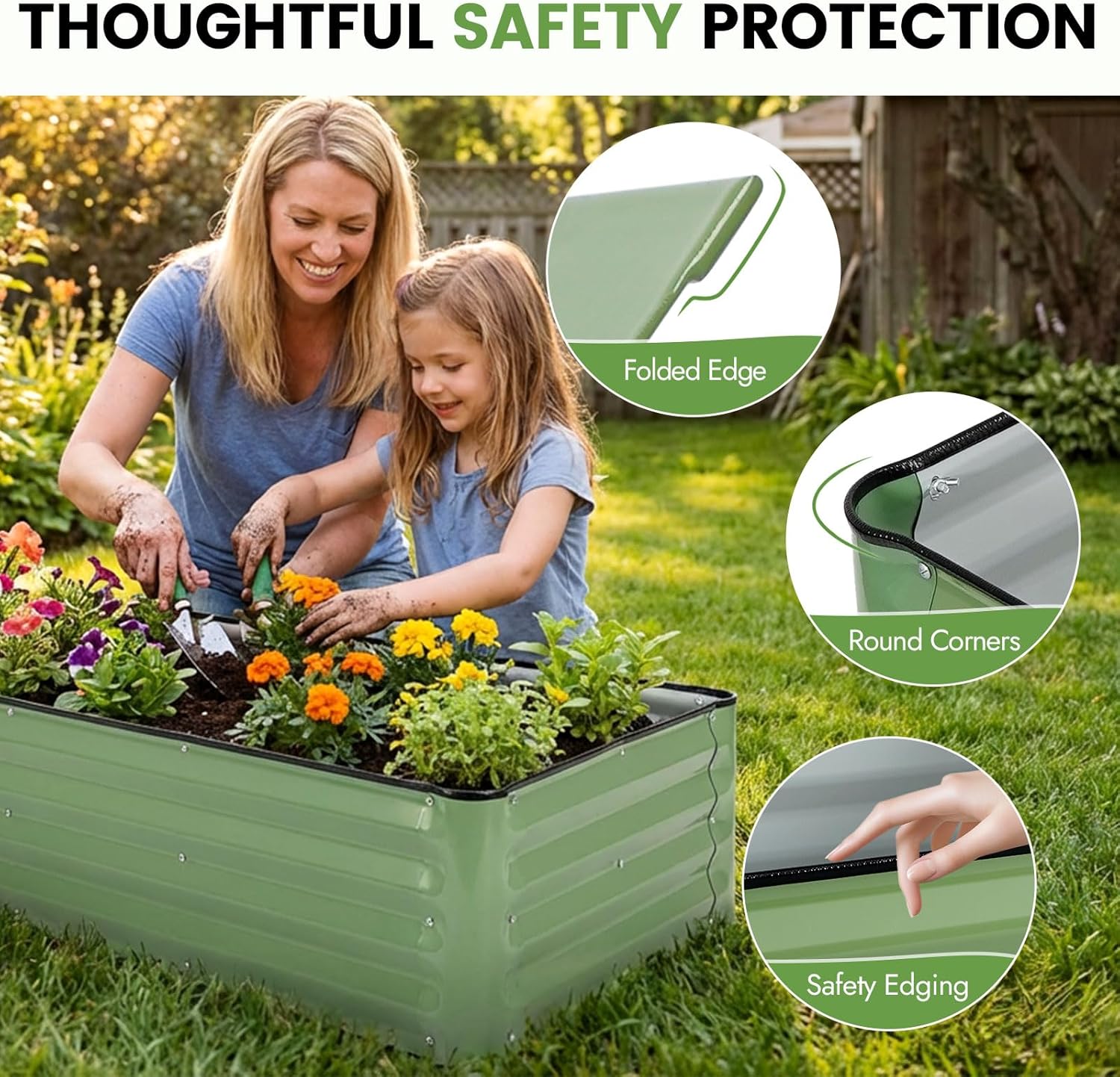 INNO STAGE Galvanized Raised Garden Bed Kits, 8x2x1ft Metal Raised Garden Beds Outdoor, Large Steel Raised Planter Bed with Gloves for Vegetables & Flowers Patio Ground Planter Box (Olive Green, 1PC)