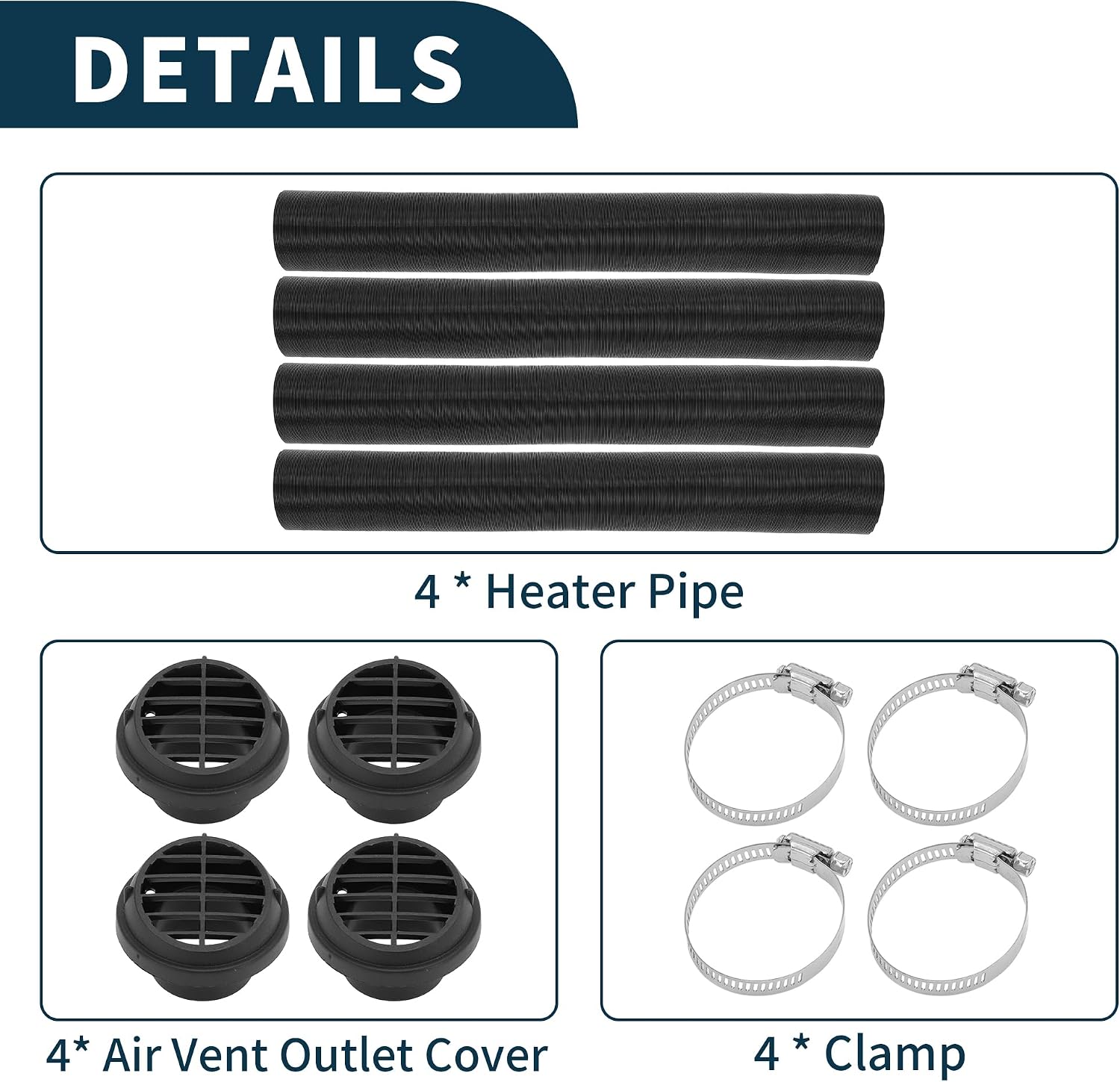 Car Truck RV Bus Van Boat Car Heater Duct Kit Car Heater Duct Pipe Hose Set with Heater Pipe Clamp 42mm ID 100cm Max l