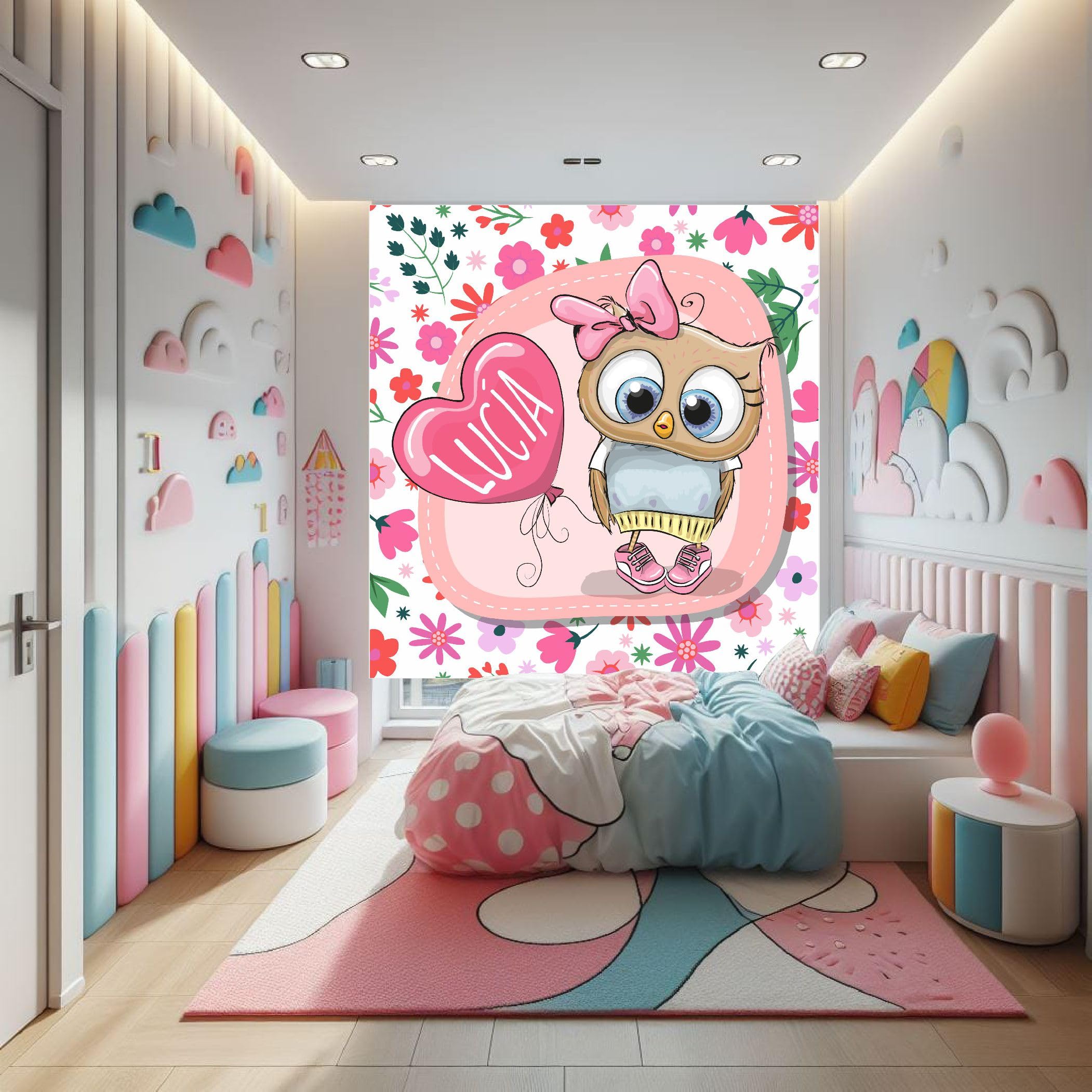 Estor Infantil Niña, Estor infantil animales Buho 002- Estores Infantiles Personalizados con nombre. Estor enrollable habitacion infantil. Tejido Translucido Cortinas y Estores Infantiles (150x170)