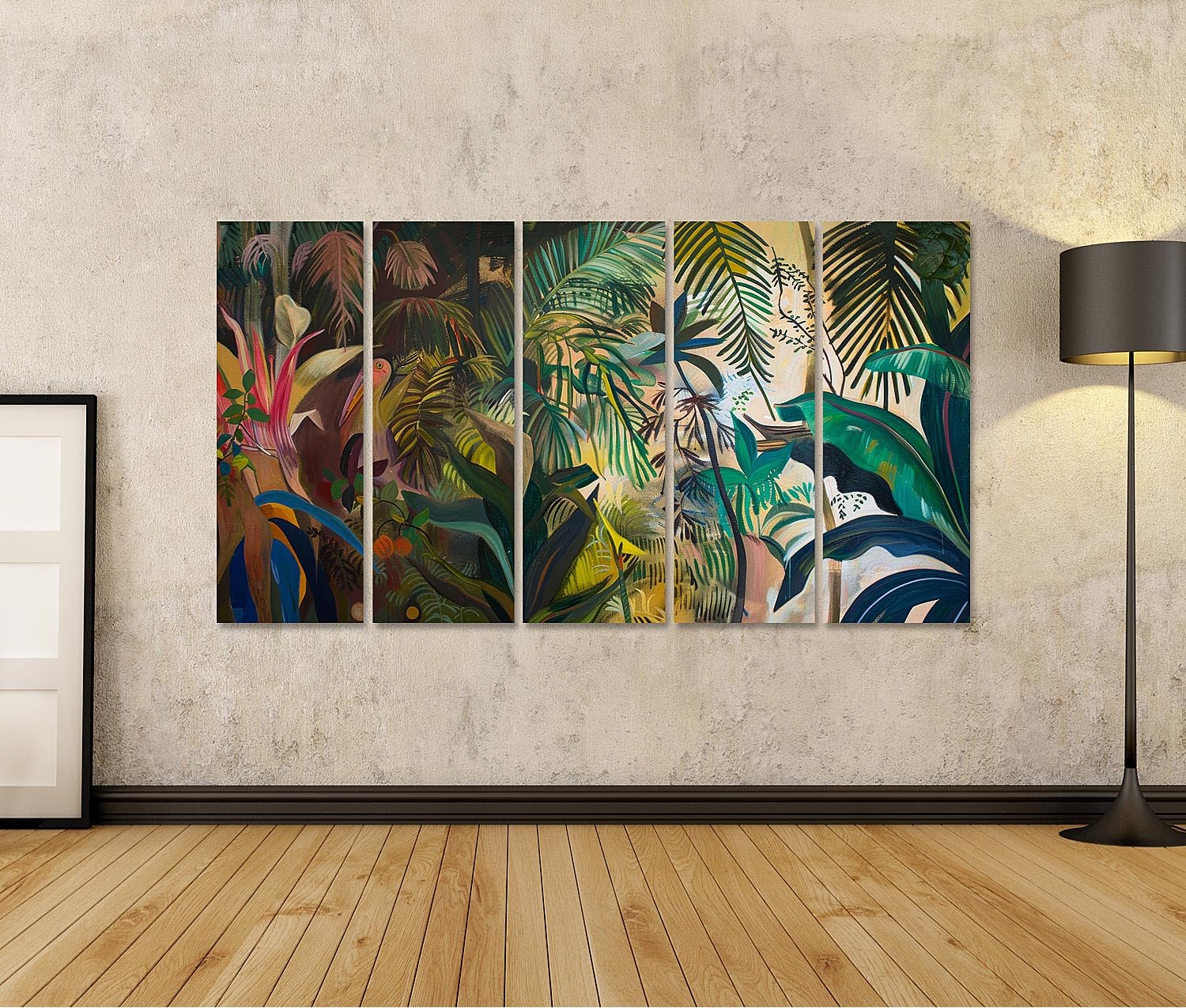 islandburner Primer cuadro sobre lienzo colorido paisaje tropical con plantas y animales en verde cuadros murales carteles