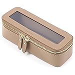 Aveniee Clear Makeup Brush Bag, Slim Cosmetic Brush Holder, Small Travel Toiletry Bag for Women, Thin Make up Bags with Dual Zipper, Mini Travel Essentials Organizer - Taupe