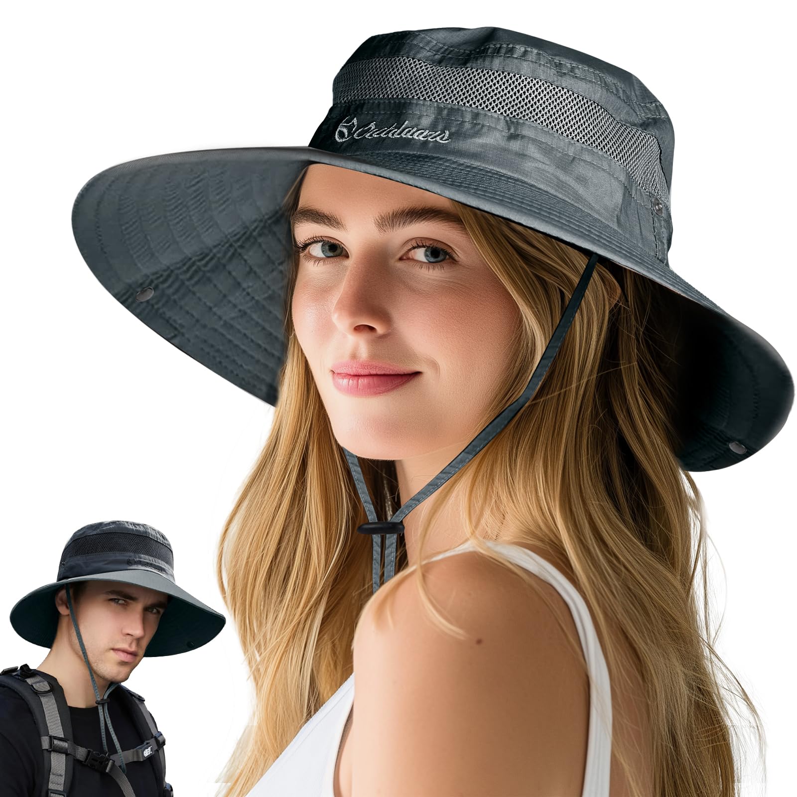 Unisex Sonnenhut Damen Herren, 55-60CM Gipfelfreund Sonnenhut Damen Faltbar Sonnenhut Damen UV Schutz 50 Sommerhut Damen, Sonnenhüte für Damen Wanderhut Safari Hut Geschenke für Frauen Valentinstag