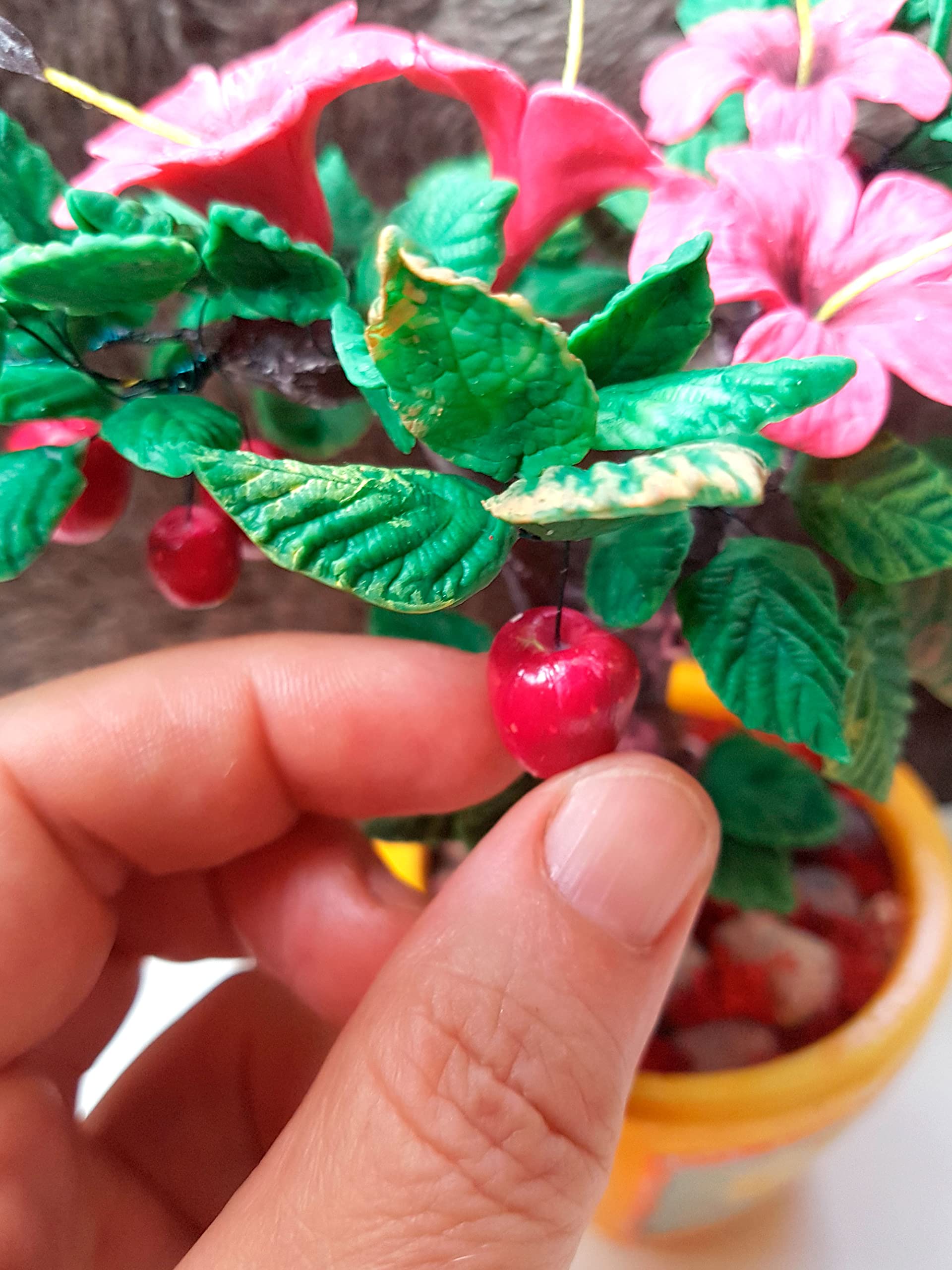 Bonsai de Porcelana Rusa Miniatura Arbol artificial Hibiscus y manzanas regalo y decoración hecho a mano