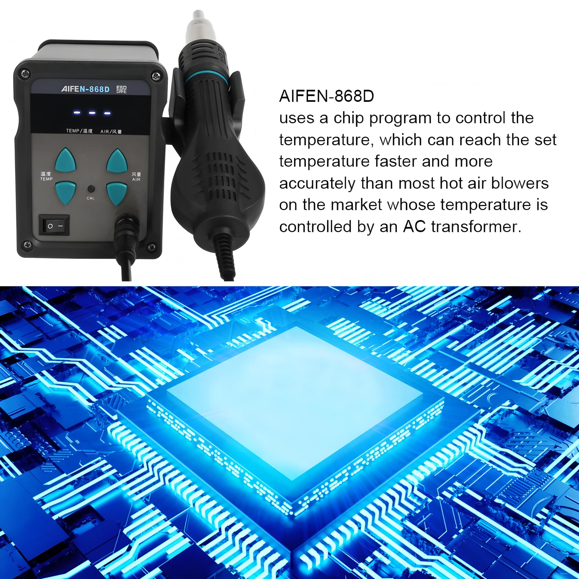 AIFEN 868D Intelligente Heißluft-Rework-Station – 700W mit chipgesteuerter Präzision und automatischer Schlaf-Funktion