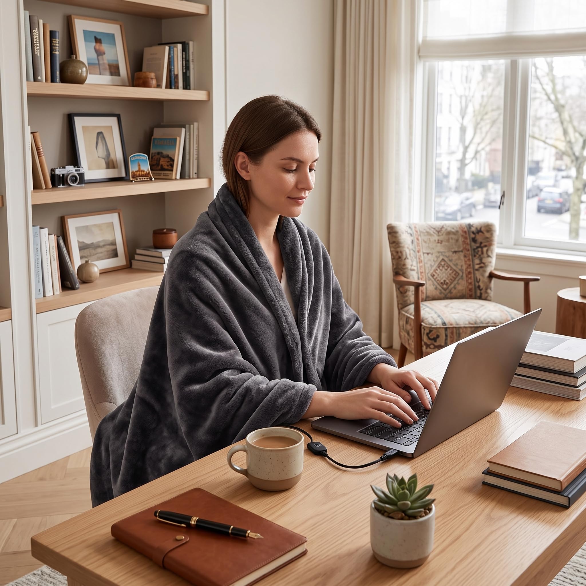 Yosoo Health Gear Tragbare Elektrische Heizdecke mit Kapuze, Kabellos per USB mit 3 Heizstufen, Weichem Fleece-Schal, Automatischer Abschaltfunktion, für Zuhause, Büro und Camping.