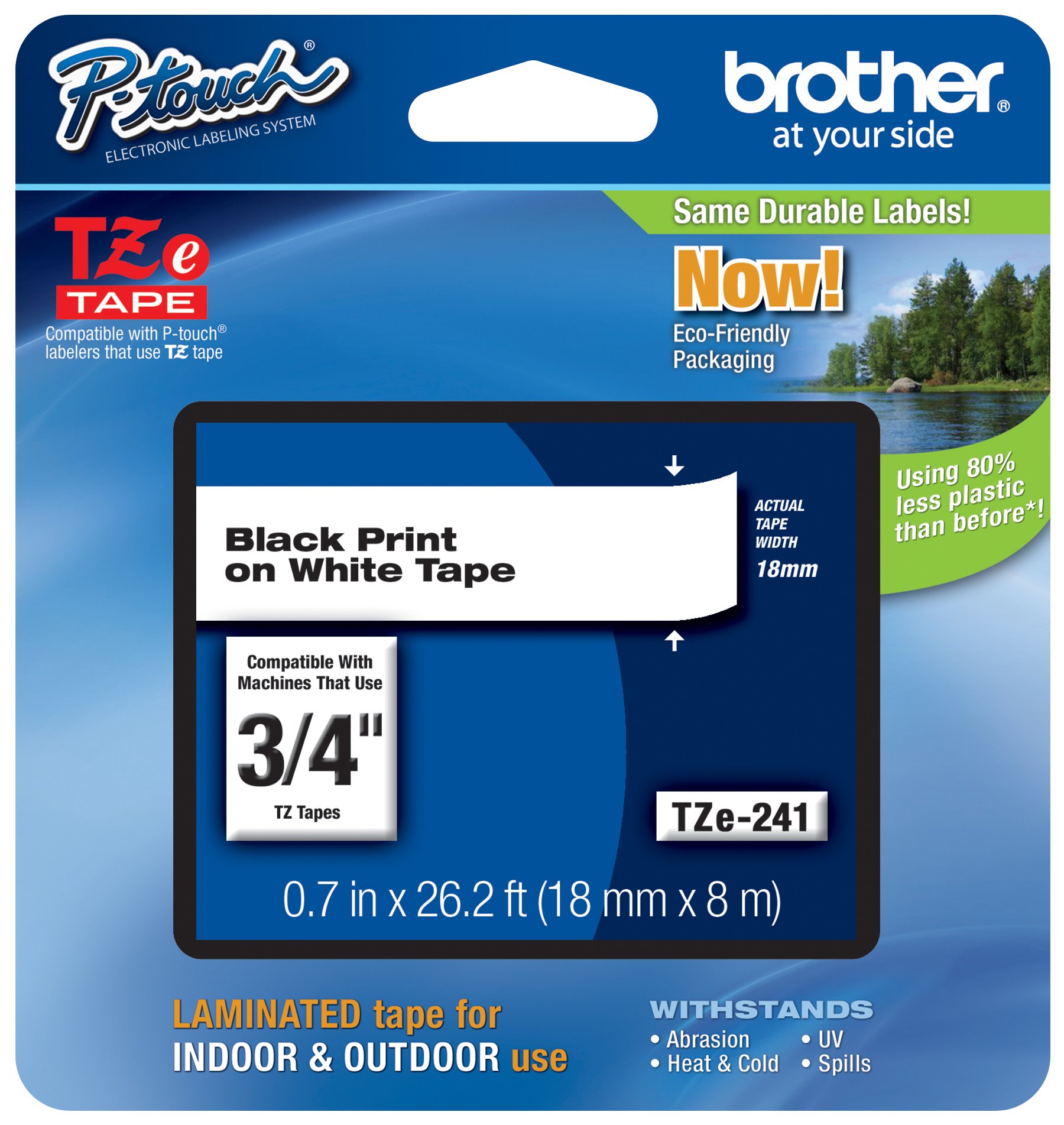 Genuine Brother 3/4" (18mm) Black on White TZe P-Touch Tape for Brother PT-520, PT520 Label Maker