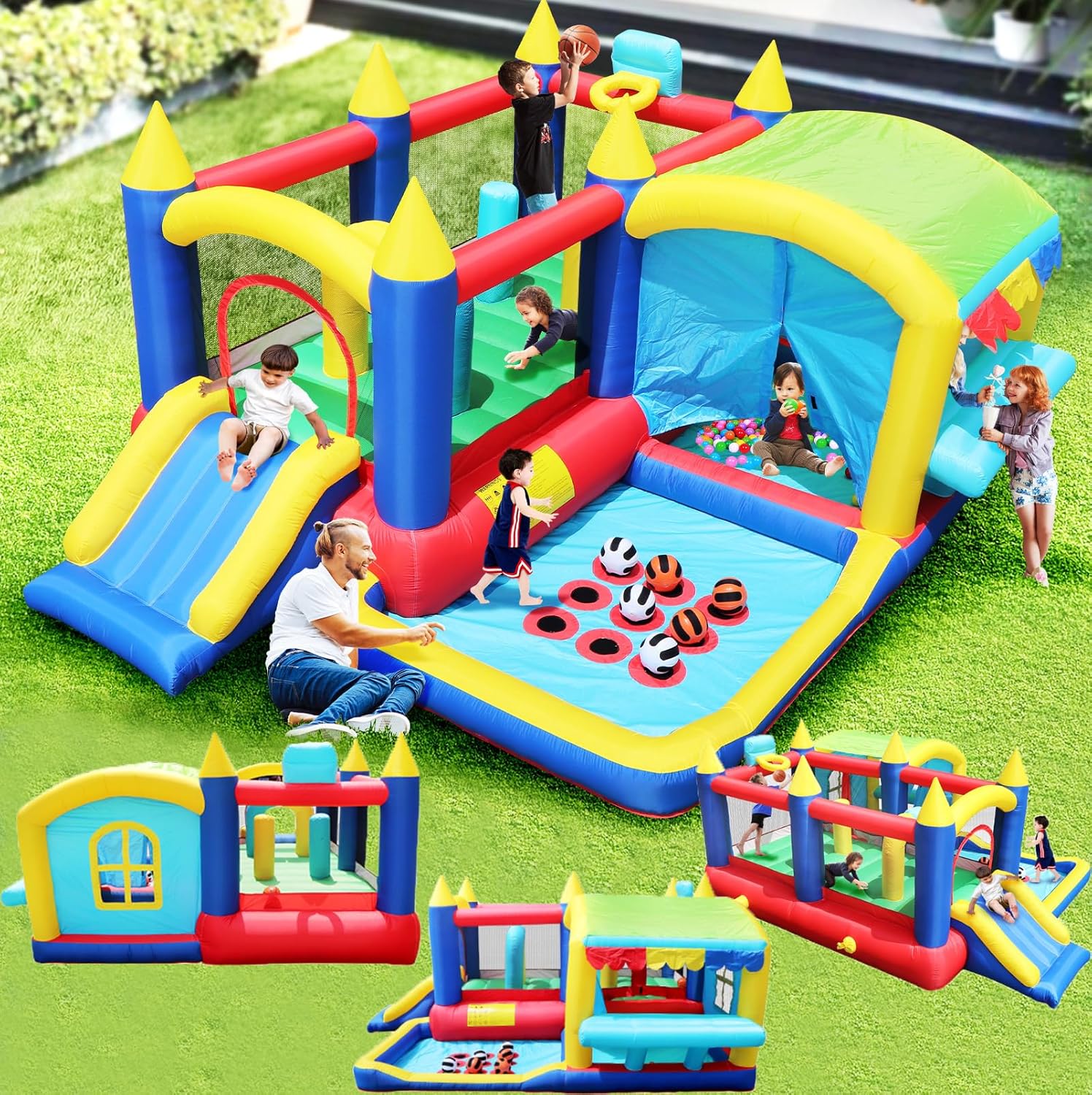 7 in 1 Inflatable Bounce House, Bouncy House with Ball Pit