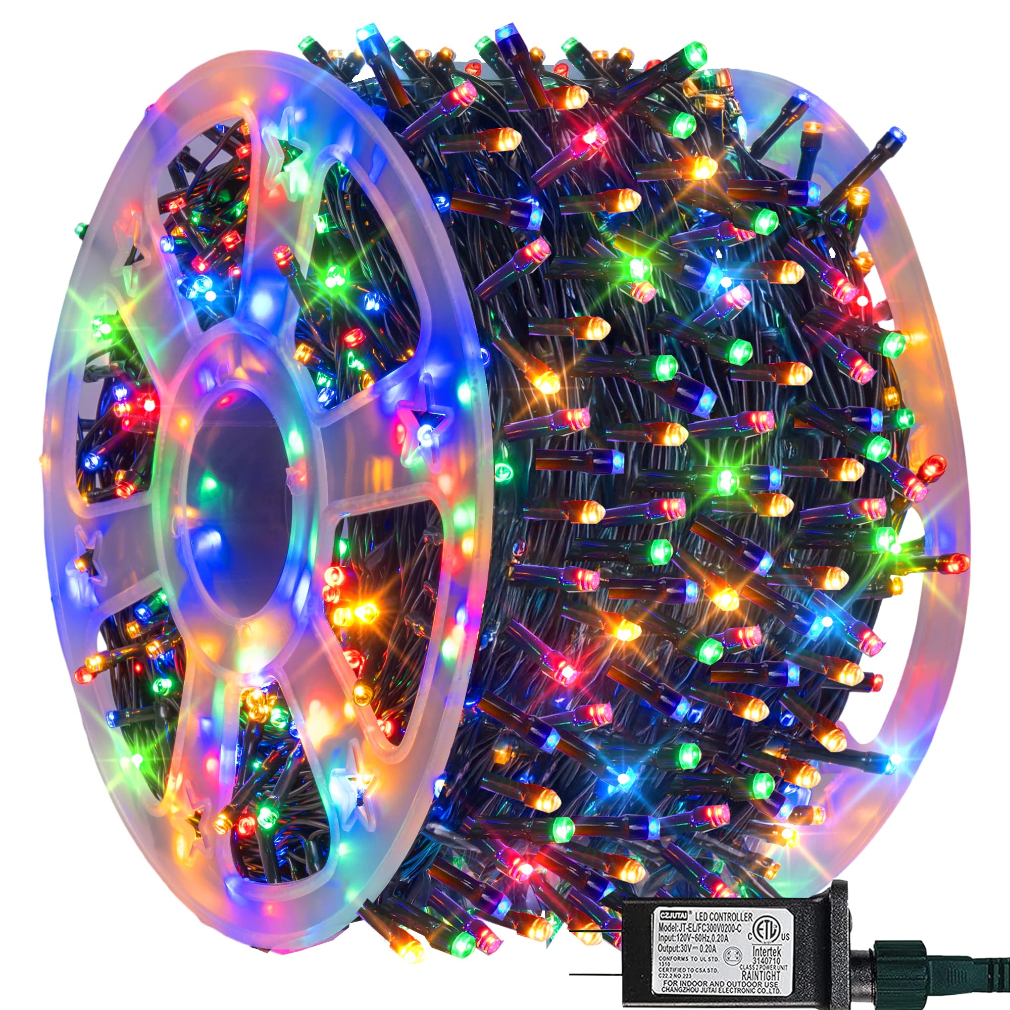 FUNPENY 164FT 500 LED Christmas Indoor Outdoor Decorative String Lights, 8 Modes Waterproof Green Wire LED Fairy Light for Xmas Party Wedding Garden Home Decoration (Multi-Colored)