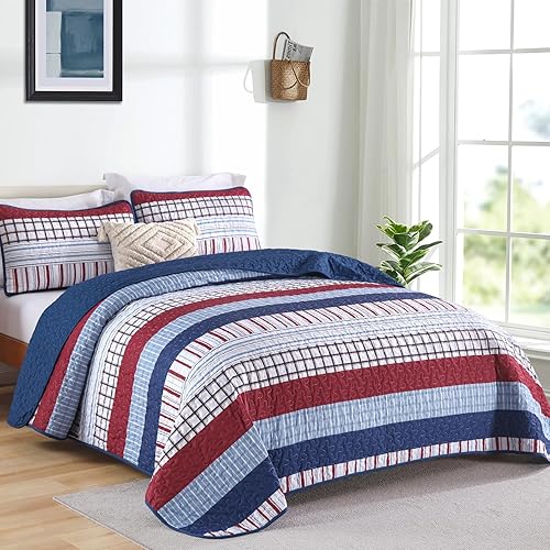 Vista 38 de DJY Juego de edredón a rayas tamaño Queen, juego de colcha bohemia de 3 piezas de color verde salvia, juego de ropa de cama de microfibra suave