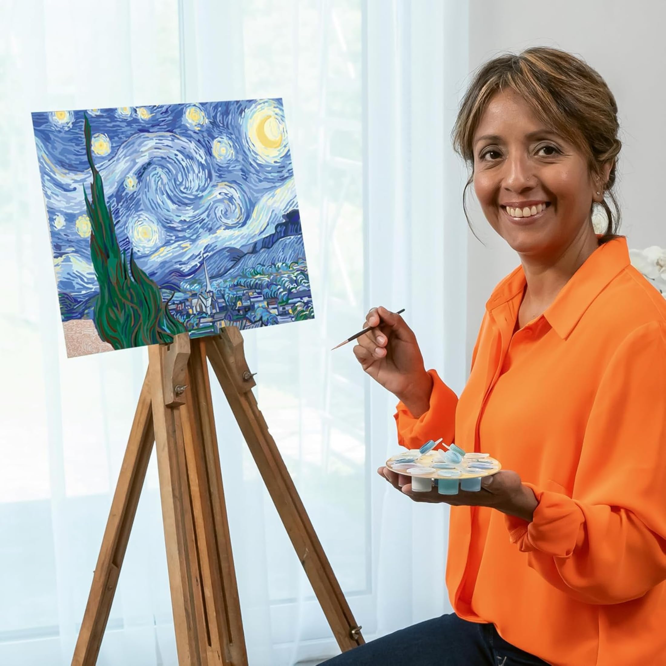 Ravensburger - CreArt ART COLLECTION Van Gogh: Notte stellata, Kit per Dipingere con i Numeri, Contiene Tavola Prestampata 30 x 40 cm, 2 Pennelli, Colori e Accessori