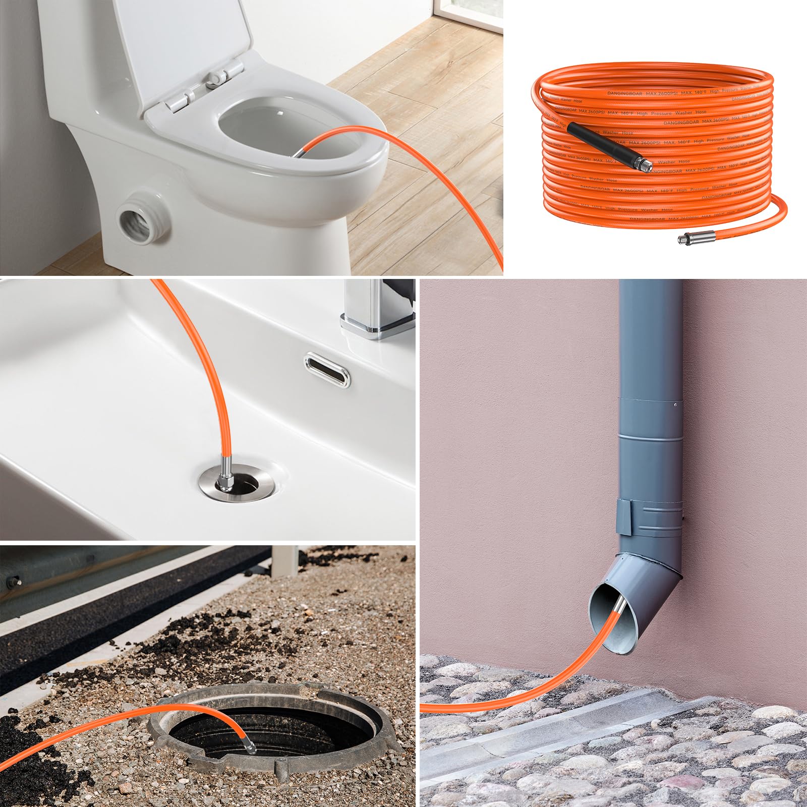 10M Sonda Sturatubi per Idropulitrice, Pulizia Tubi di Scarichi Compatibile Kärcher K2-K7 Serie Kit, Tubo Flessibile per La Pulizia Delle Fognature con Ugello a getto, 2600psi/180bar