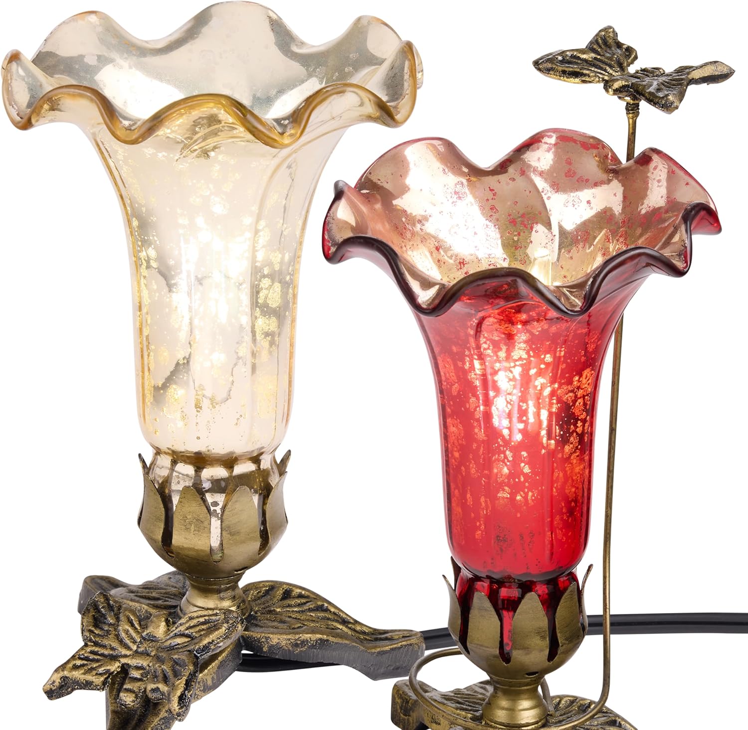 RIVER OF GOODS 8.5" H Hand Blown Mercury Glass Set of 2 Lily Uplight Accent Lamps