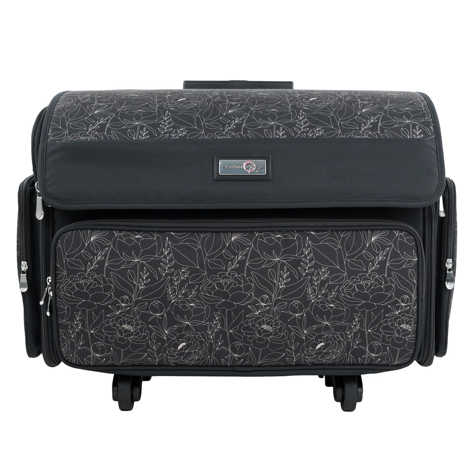 Everything Mary 4 Wheels Collapsible Deluxe Sewing Machine Storage Case, Black - Rolling Trolley Carrying Bag for Brother, Singer