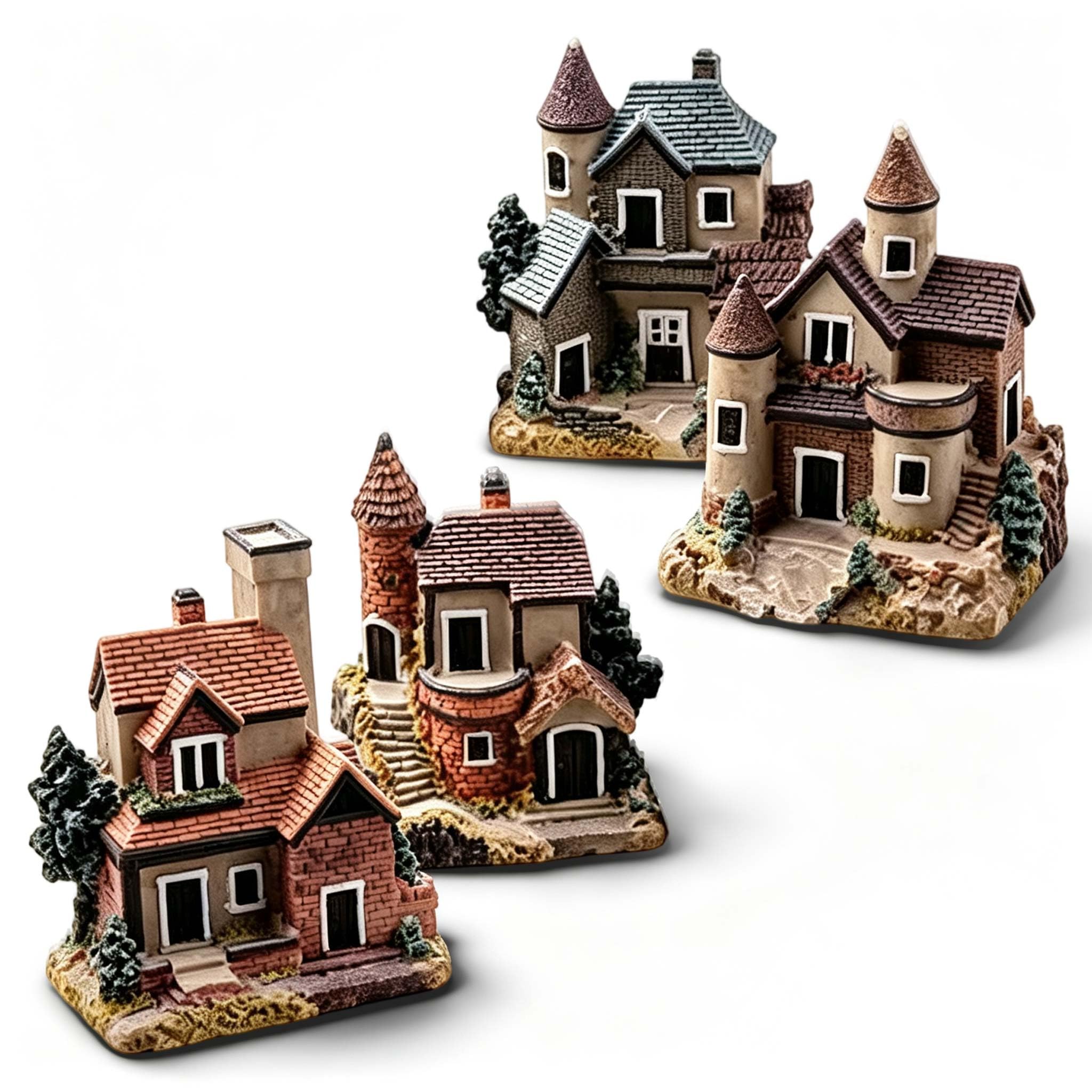 Miniature Fairy Garden Houses, Hand-Painted Resin, Set of 4