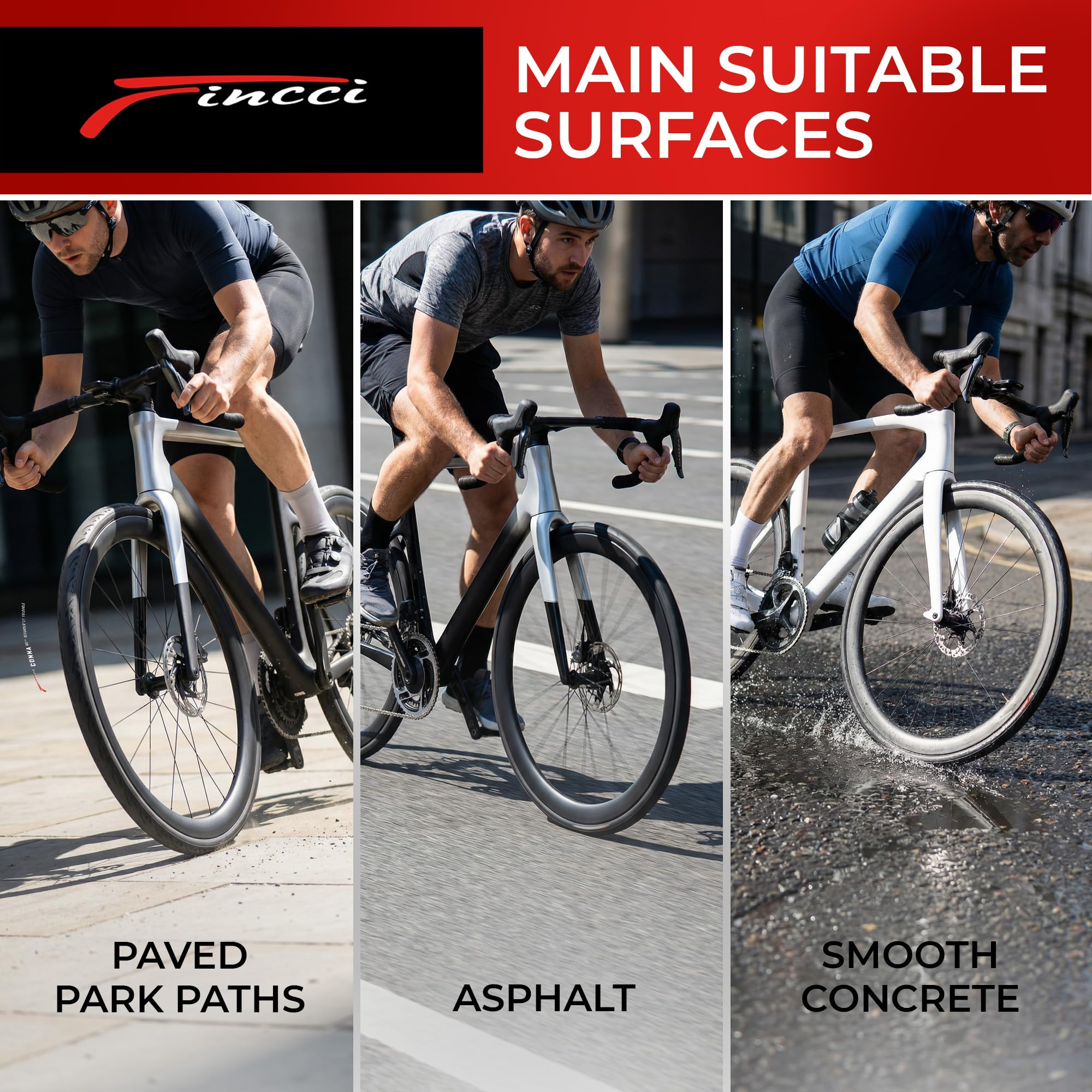 Fincci Zestaw opon do roweru szosowego 700 x 25c - Black Racing 25-622 60TPI 700c opony - Turbo Trainer 700x25c opona 3 mm nylonowa ochrona z dętkami zaworu Presta 60 mm do roweru wyścigowego